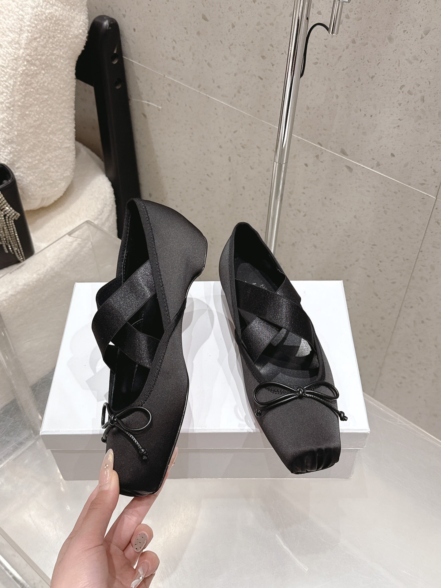 CL Ballet Butterfly Ballet Flats Black Satin 610811