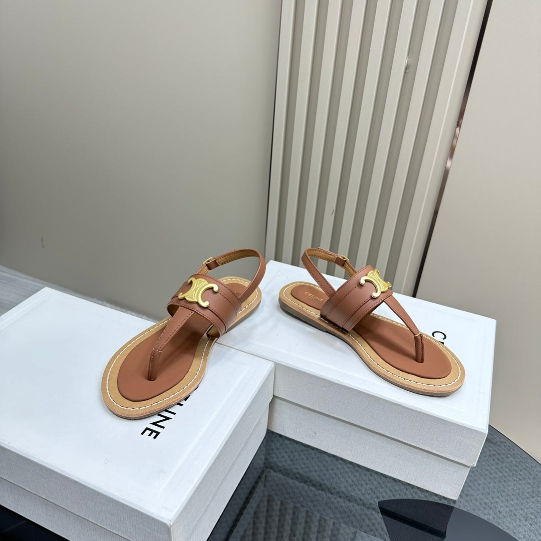LYMPIA TRIOMPHE THONG IN CALFSKIN TAN
