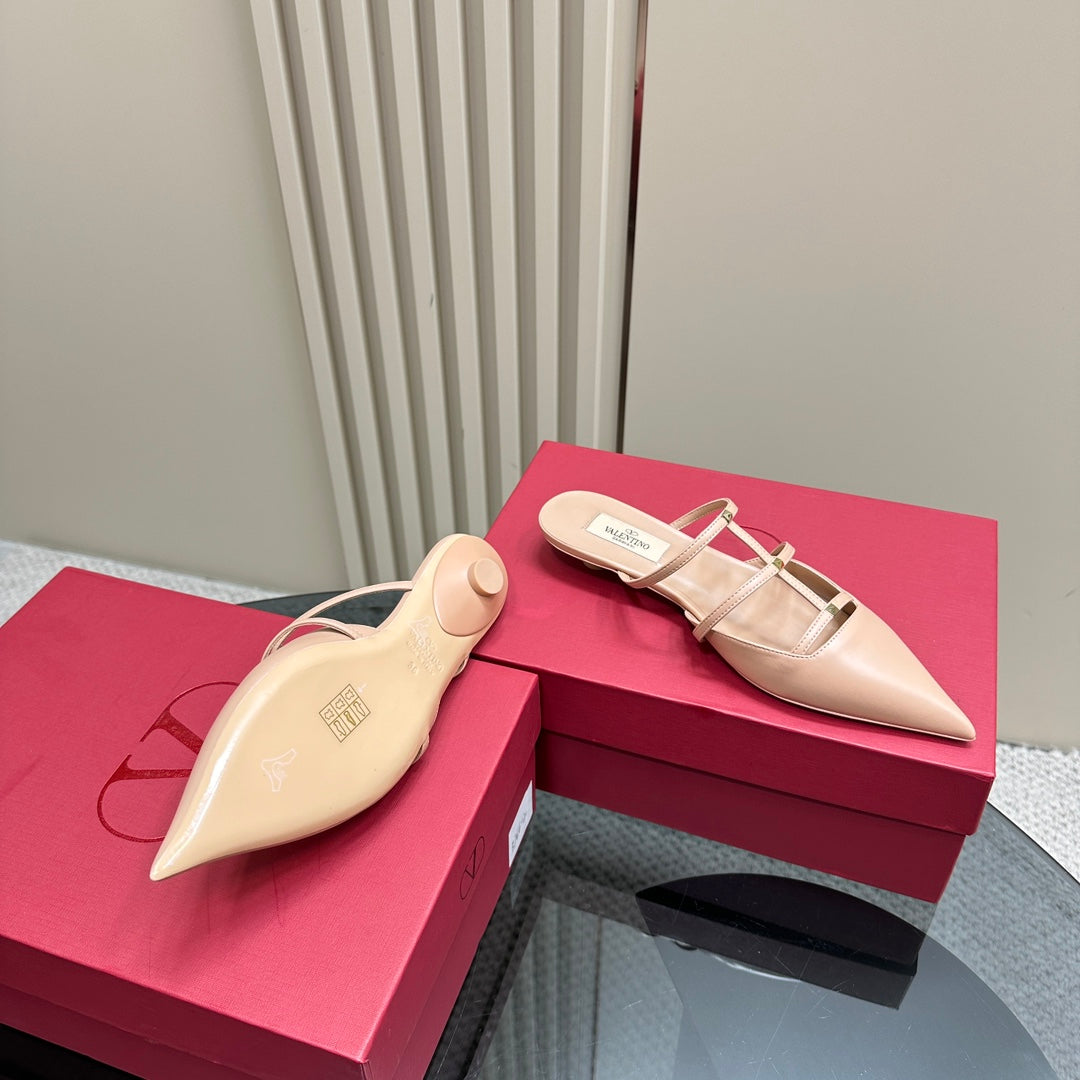 Valentino Rockstud Wispy Nude Tan Calfskin Mule 20mm