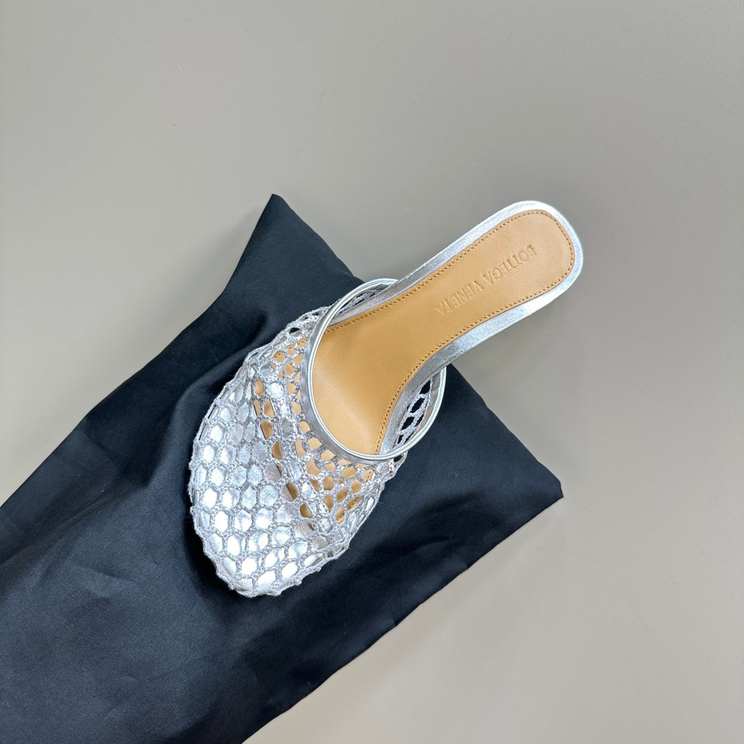 BV 26s High Mule 9cm Sliver Metallize Mesh Leather