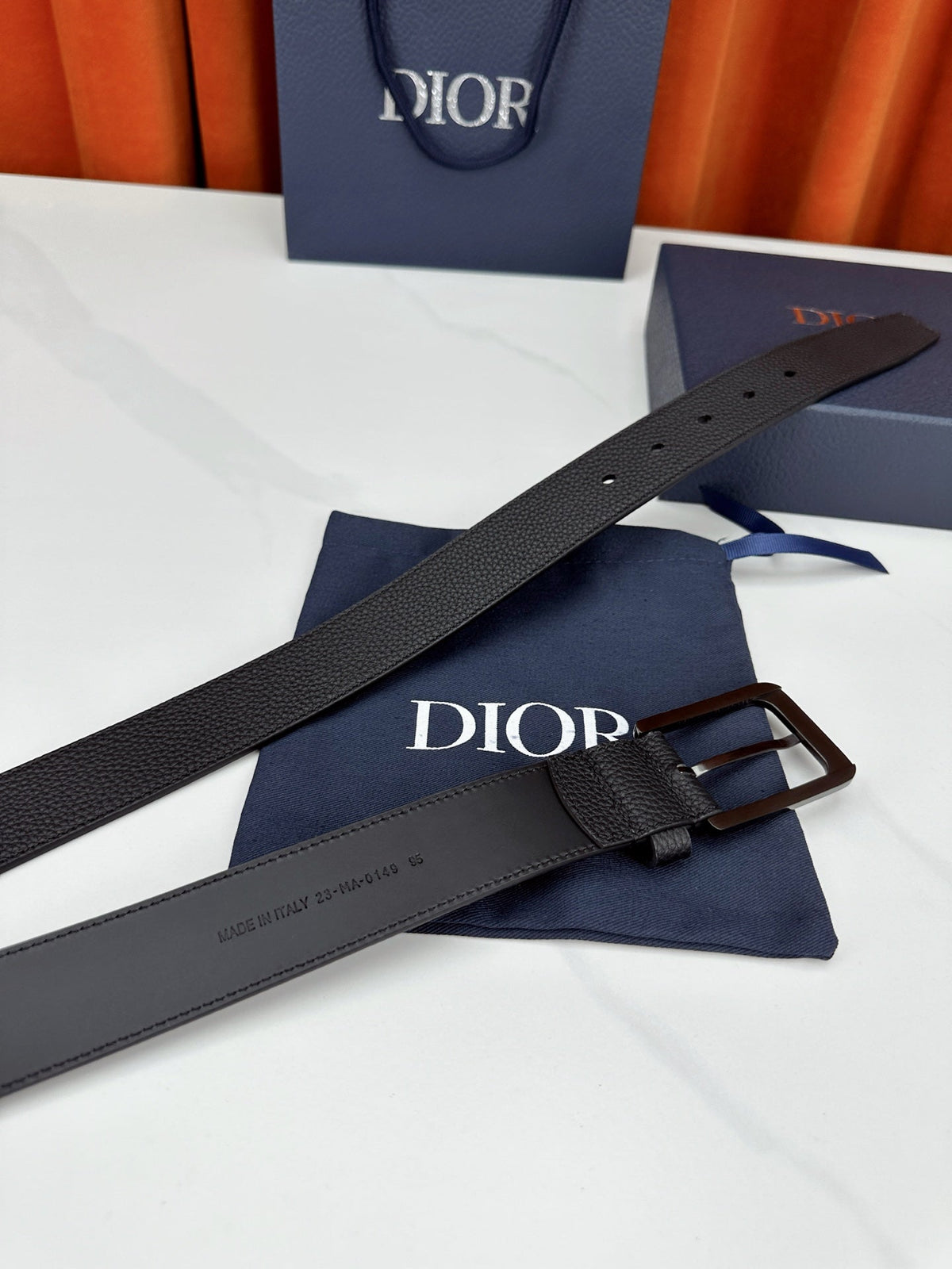 Dior 2026 CD Icon Grained Belt 35mm Black Calfskin