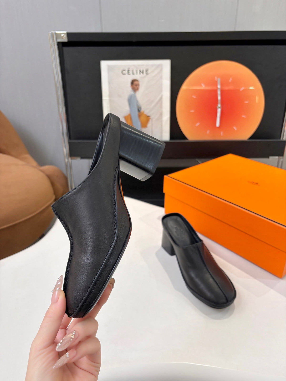 HM 26s Destin Mules 7cm Black Leather 146298