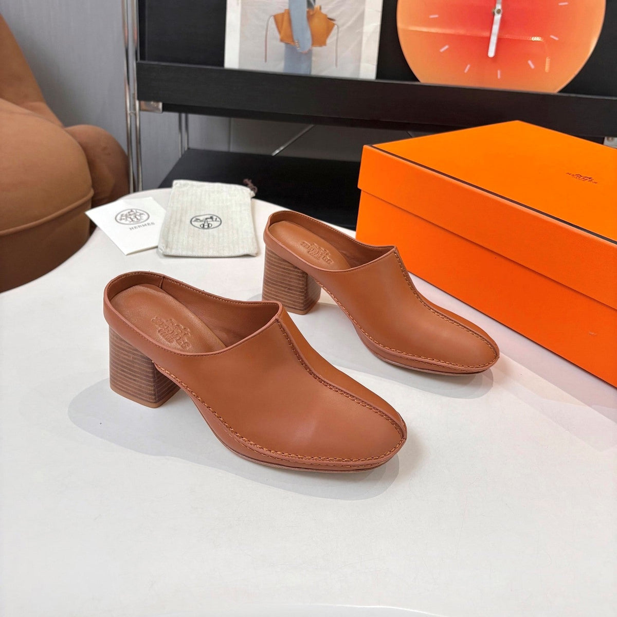 HM 26s Destin Mules 7cm Tan Leather 146299