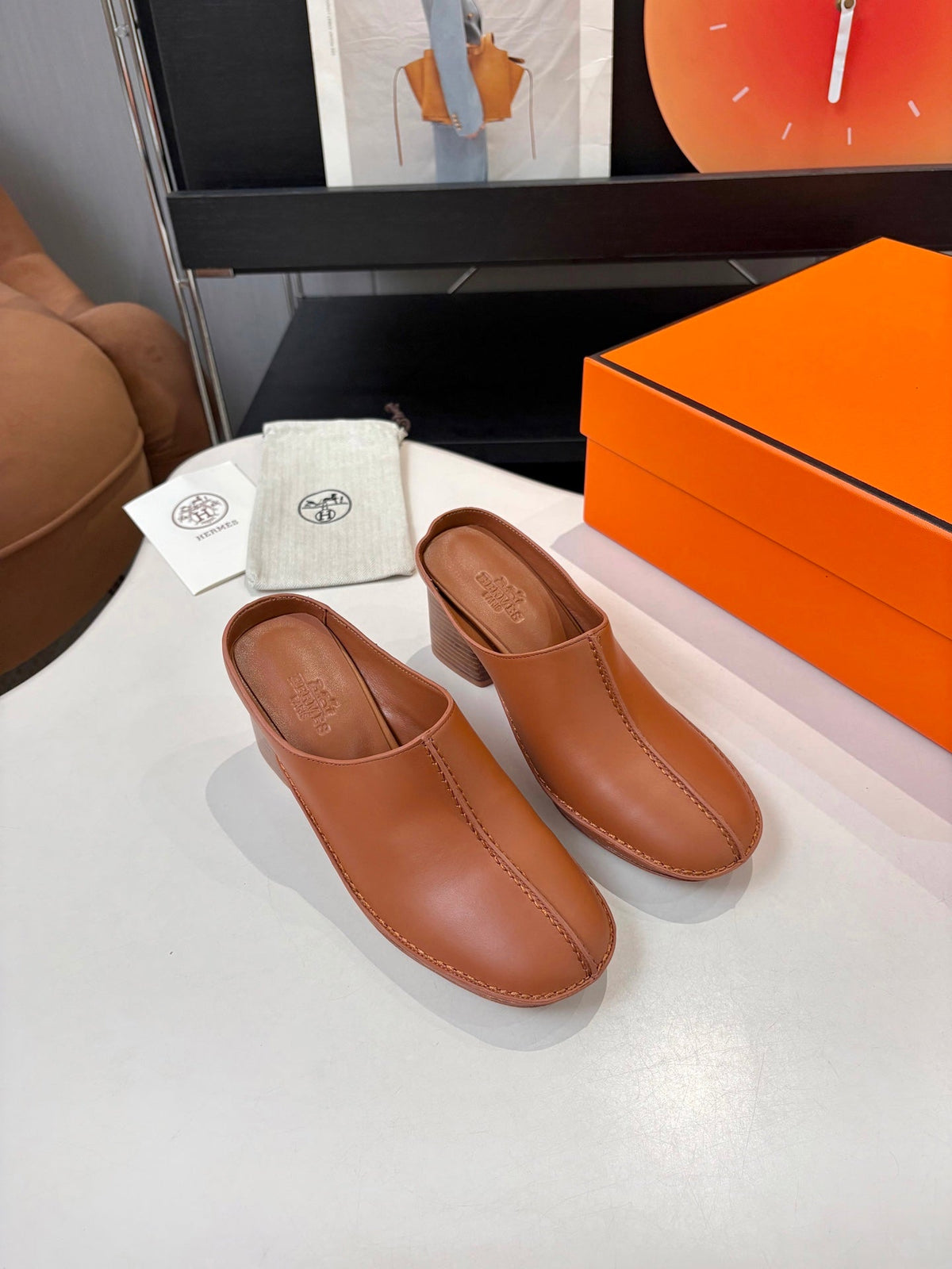 HM 26s Destin Mules 7cm Tan Leather 146299