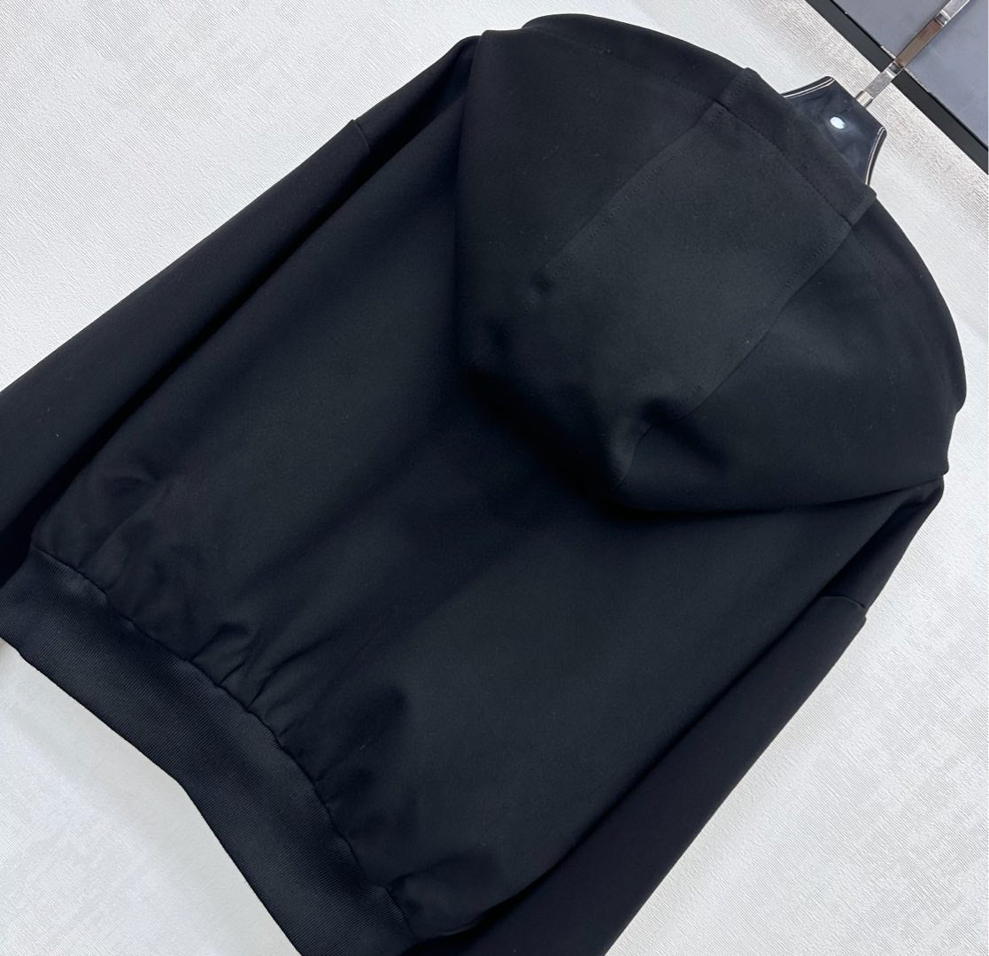 Prada Hooded Zip-up Jacket Black Polyester Cotton 351882