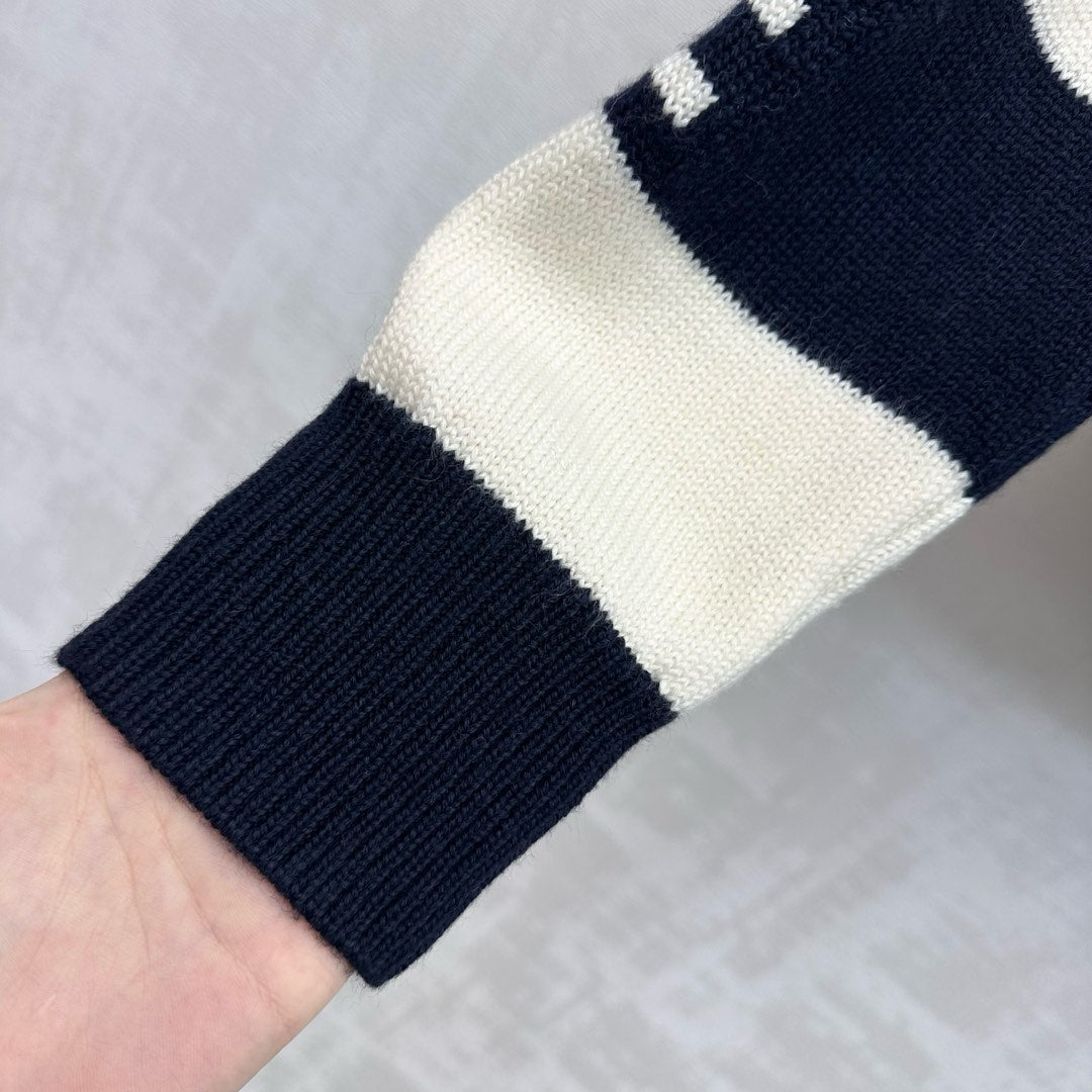 Celine Crewneck Pullover Sweater Black Mix Cream Wool and Cashmere 341951
