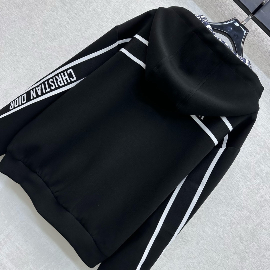 CD SS26 Logo Embroidery Zip-Up Hoodie Black Polyester 351899