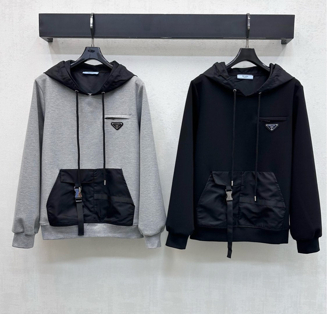 Prada Hoodie Nylon Details Black Polyester 351894