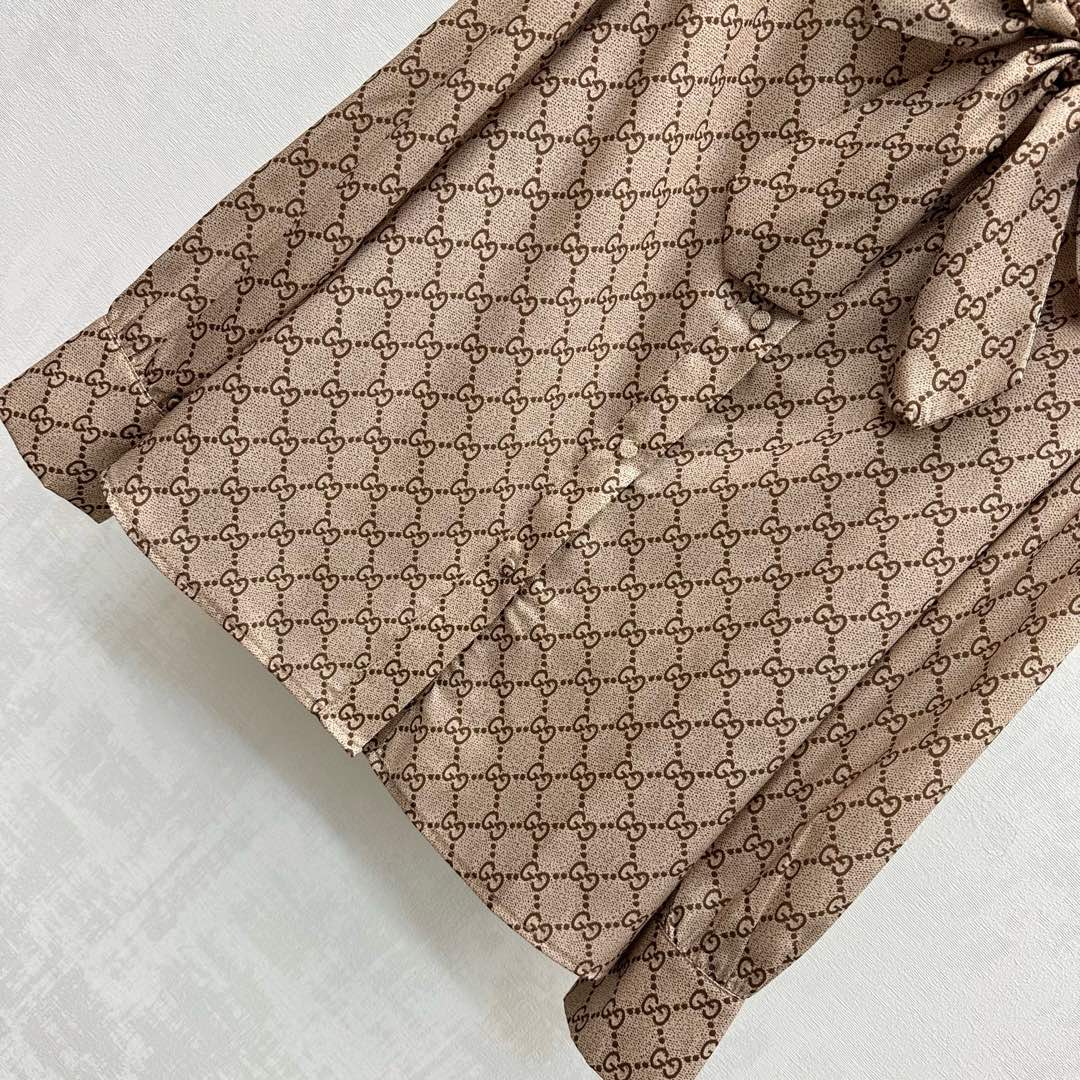 GG Printed Twill Shirt Beige Monogram Polyester 349804