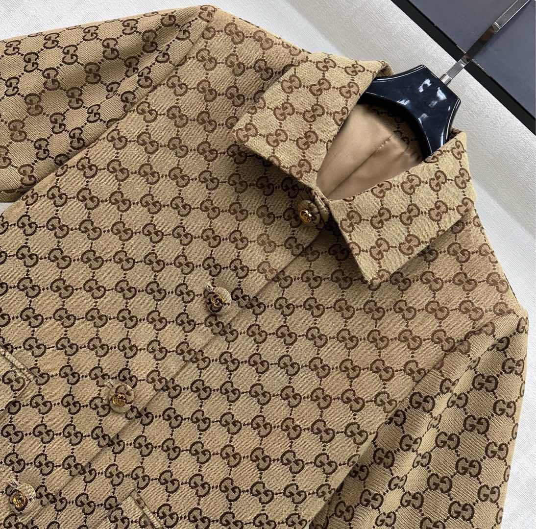 GG Jacket Horsebit Beige Monogram Canvas Jacquard 349816