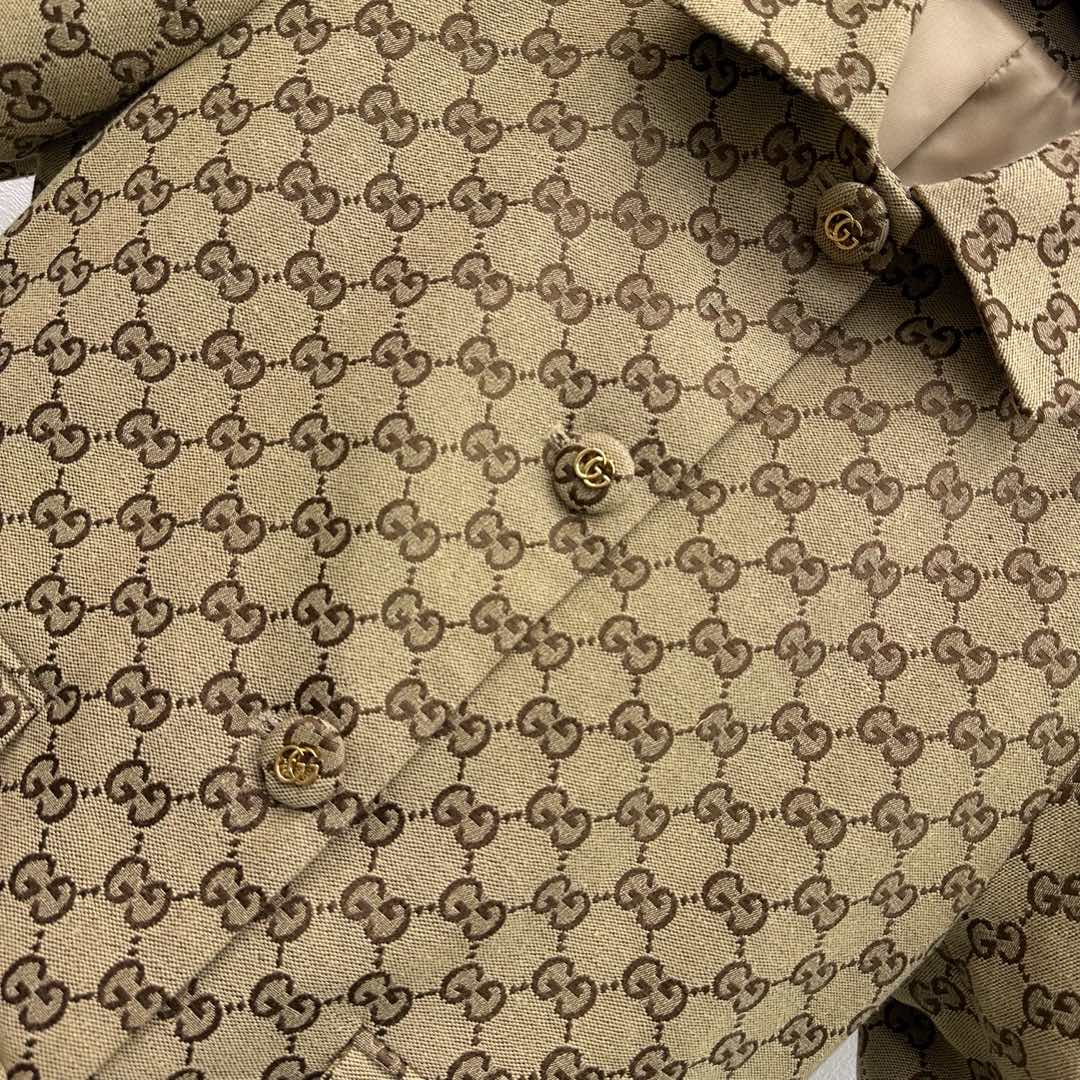 GG Jacket Horsebit Beige Monogram Canvas Jacquard 349816