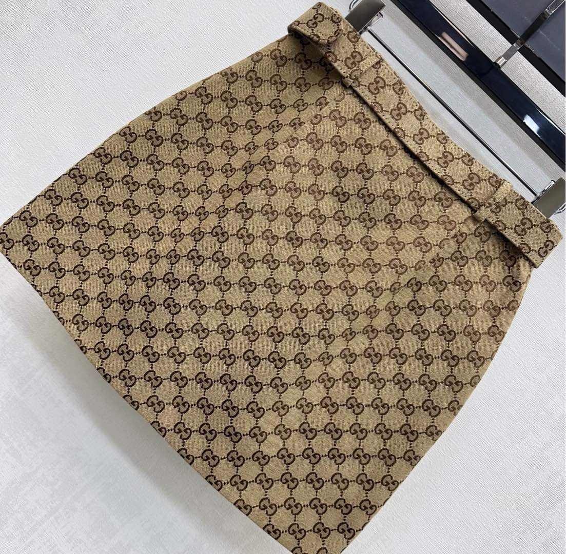 GG Skirt Horsebit Belt Beige Monogram Canvas Jacquard 349809