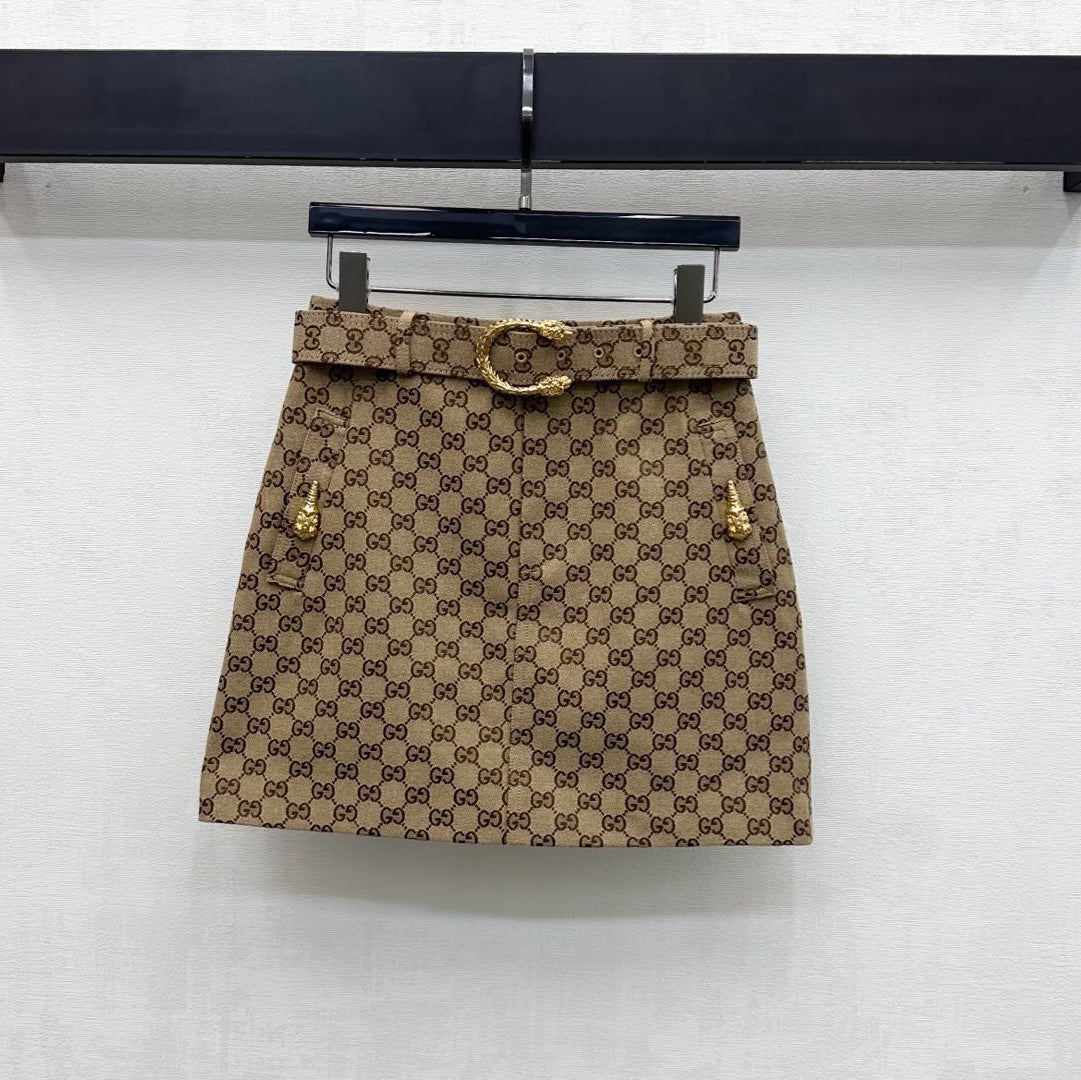 GG Skirt Horsebit Belt Beige Monogram Canvas Jacquard 349809