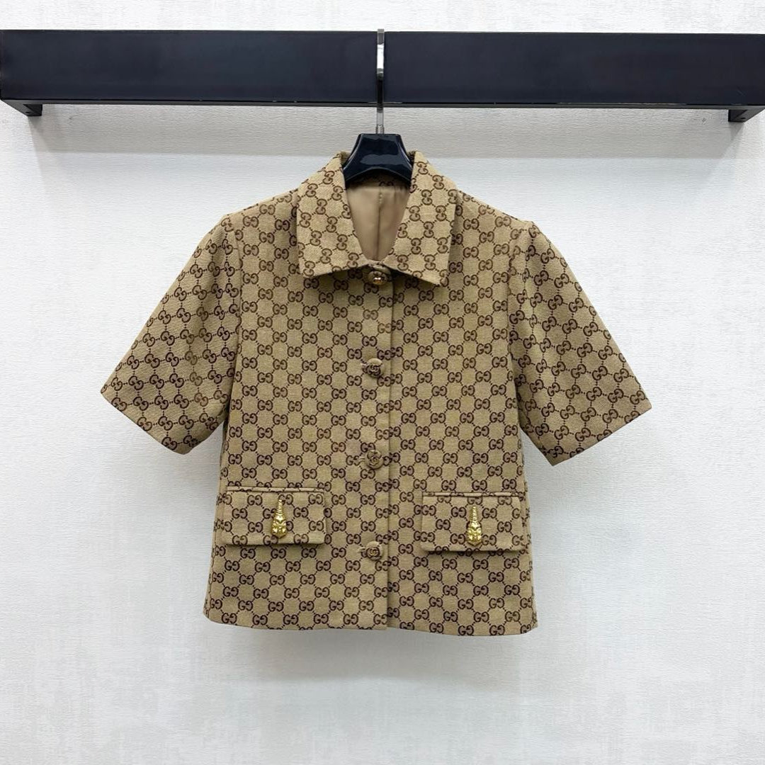 GG Jacket Horsebit Beige Monogram Canvas Jacquard 349816
