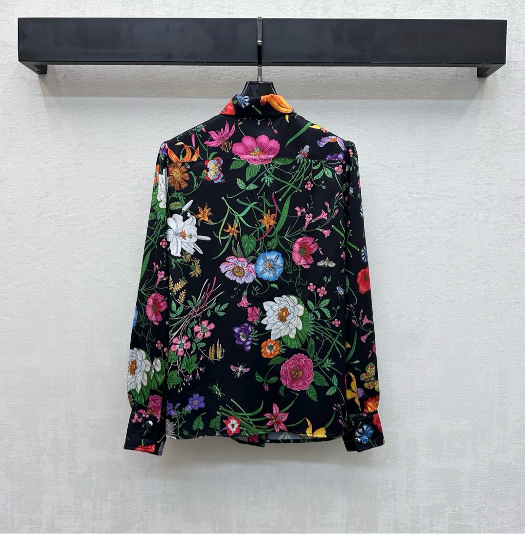 GG Printed Silk Twill Shirt Black Multicolor Silk 349757