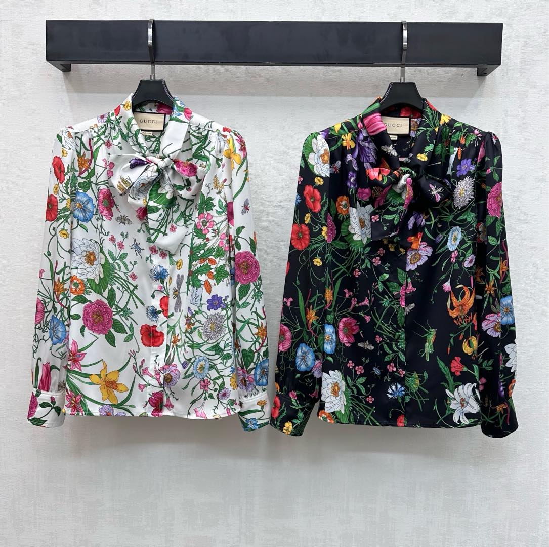 GG Printed Silk Twill Shirt Black Multicolor Silk 349757