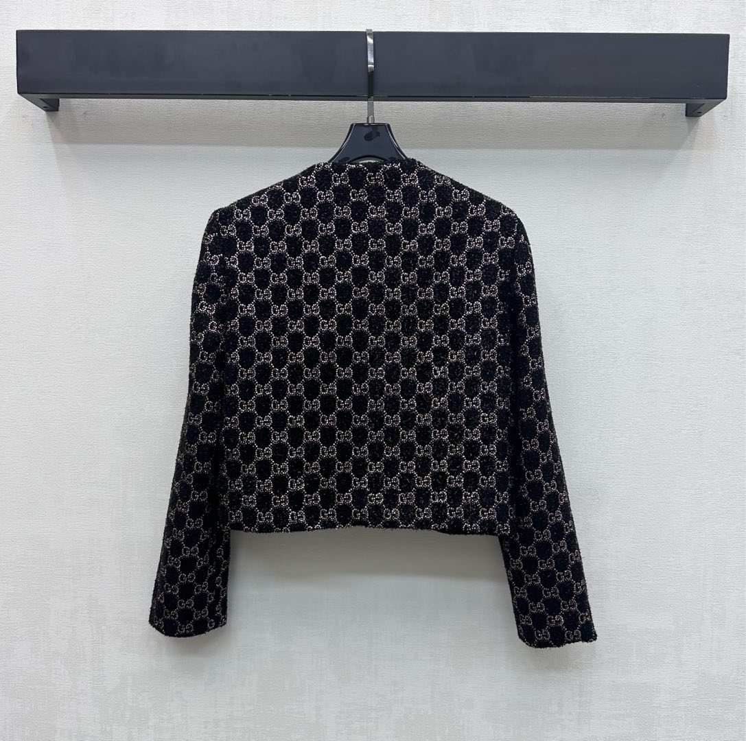 GG SS26 GG-pattern Tweed Jacket Dark Grey Tweed 350391