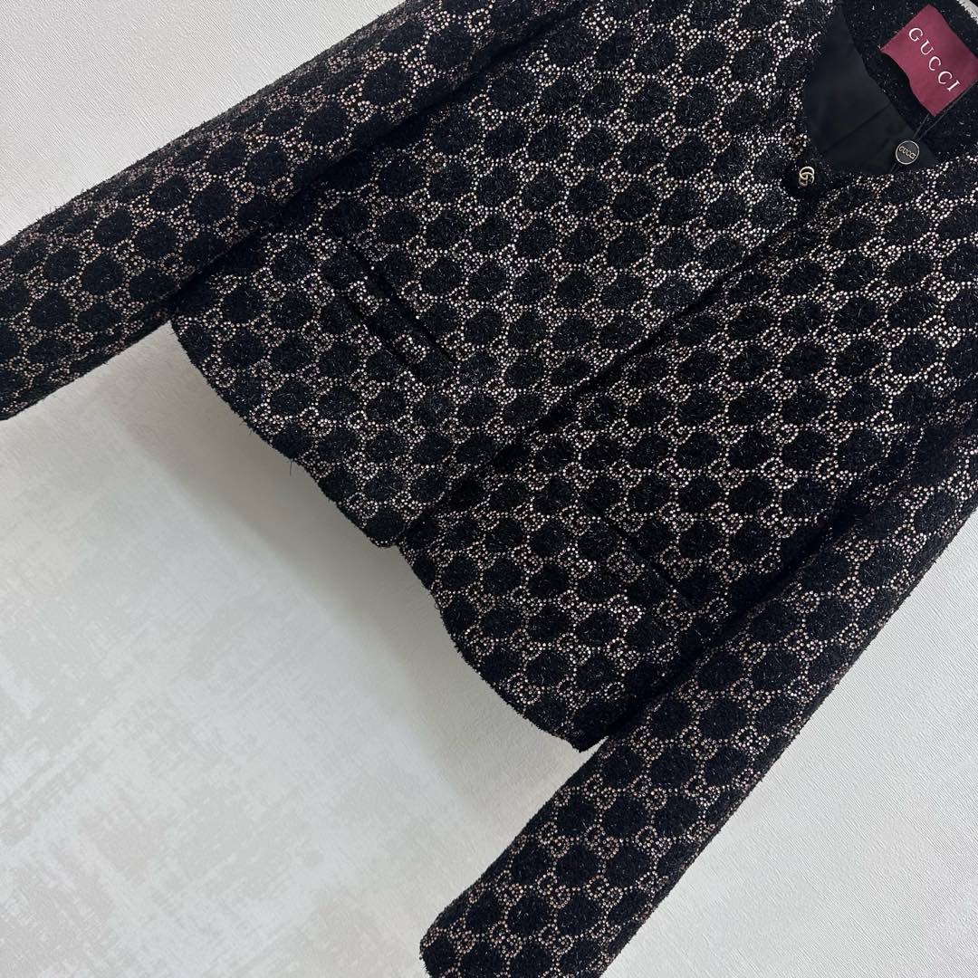 GG SS26 GG-pattern Tweed Jacket Dark Grey Tweed 350391