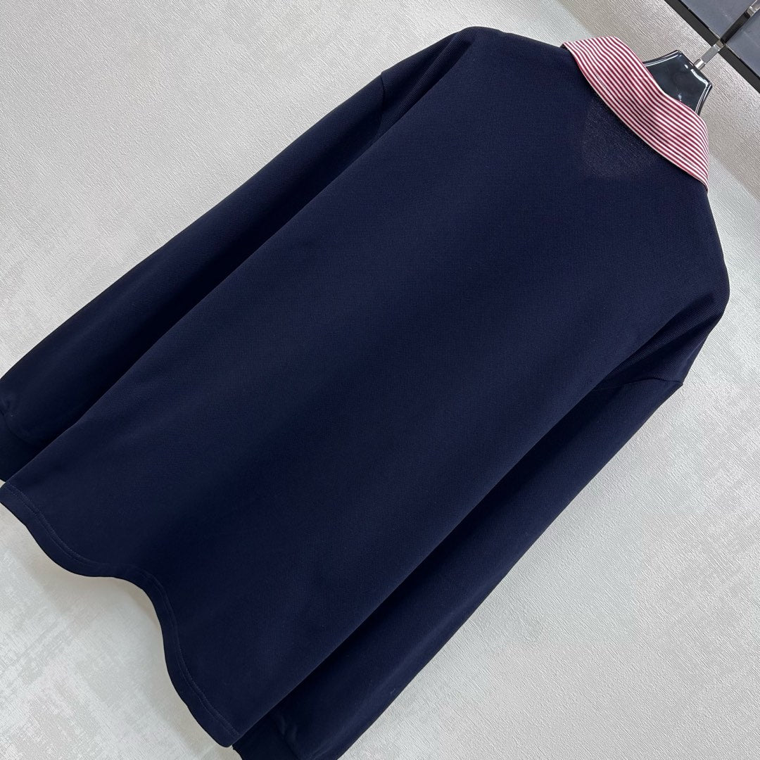 Miu SS26 Piqué Oversize Polo Shirt Navy Bleu Cotton 350370
