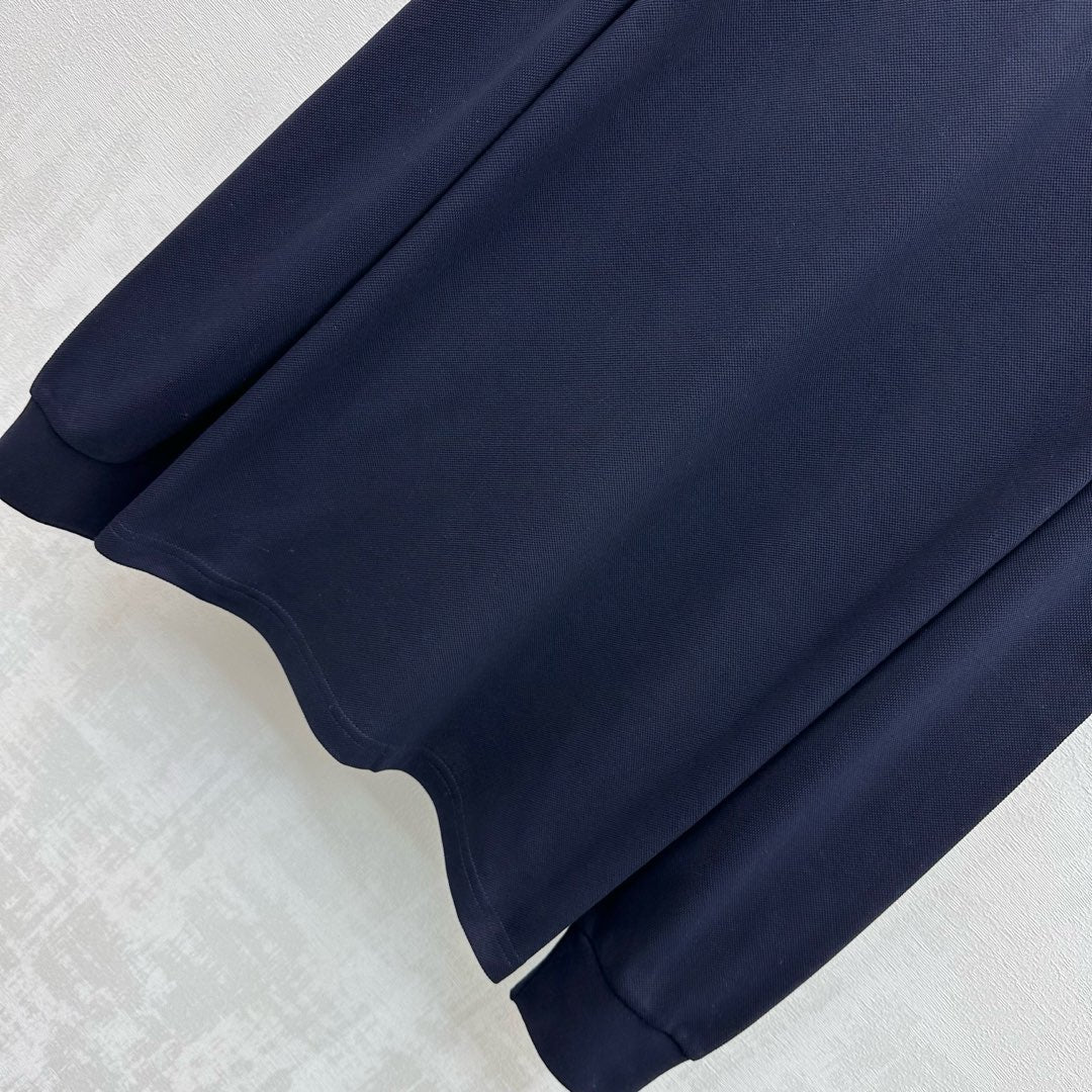 Miu SS26 Piqué Oversize Polo Shirt Navy Bleu Cotton 350370