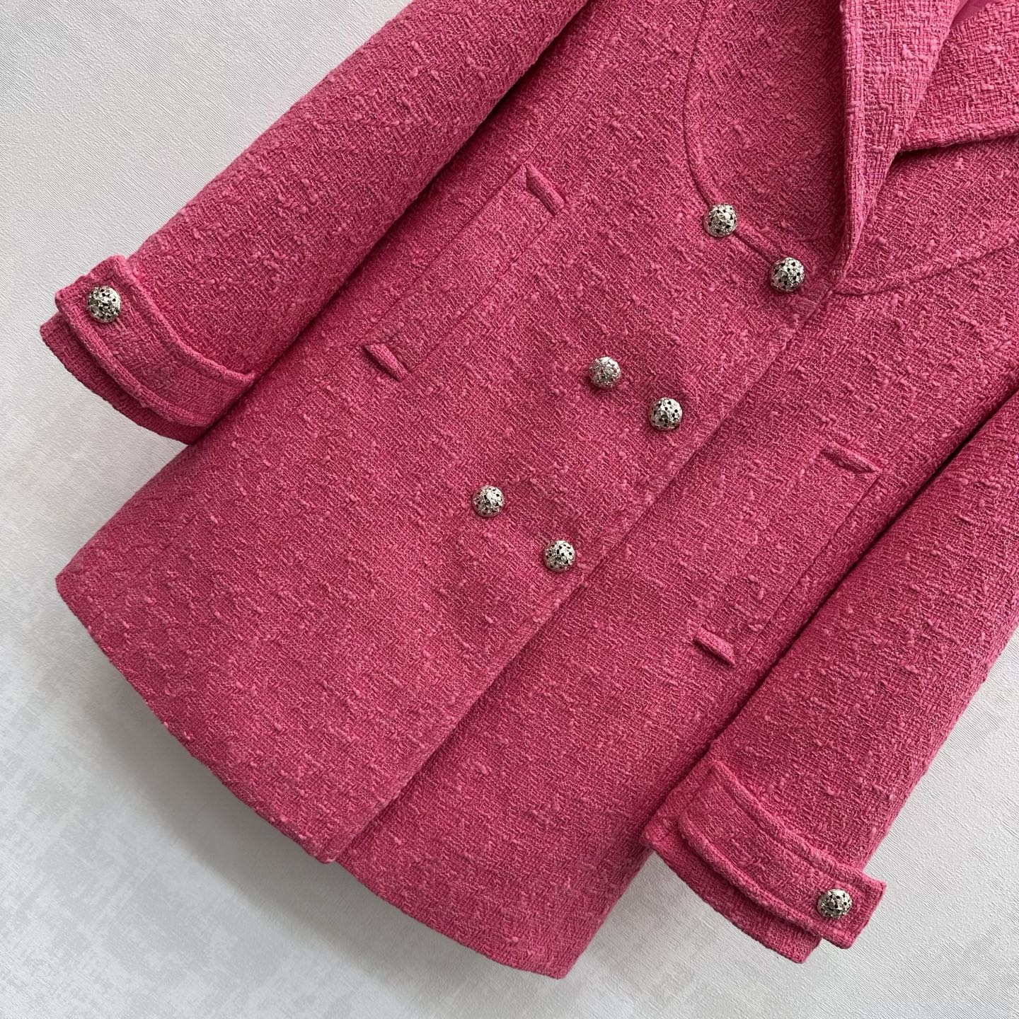 CC Double-breasted Wool Coat Fuchsia Pink Cotton 350261