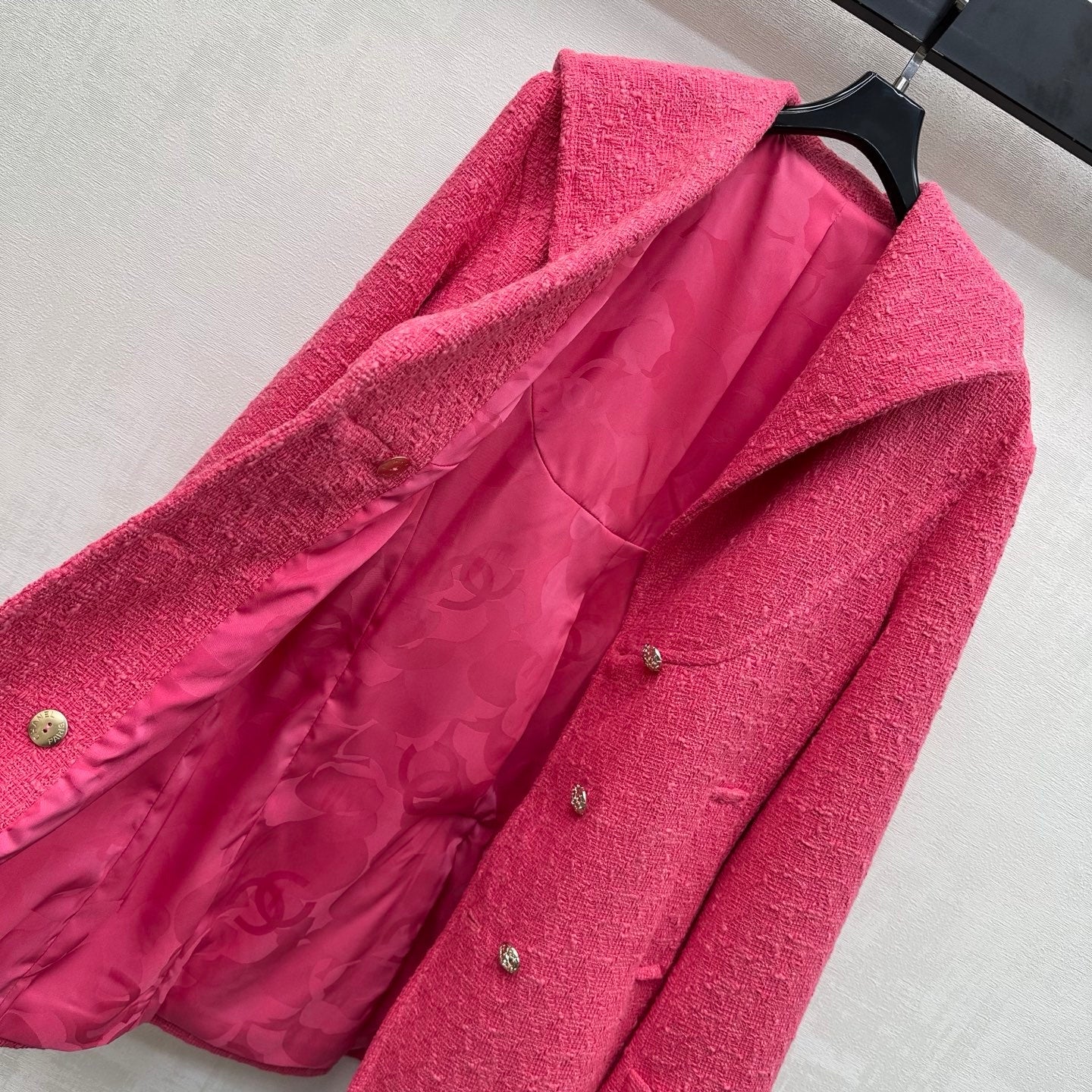 CC Double-breasted Wool Coat Fuchsia Pink Cotton 350261
