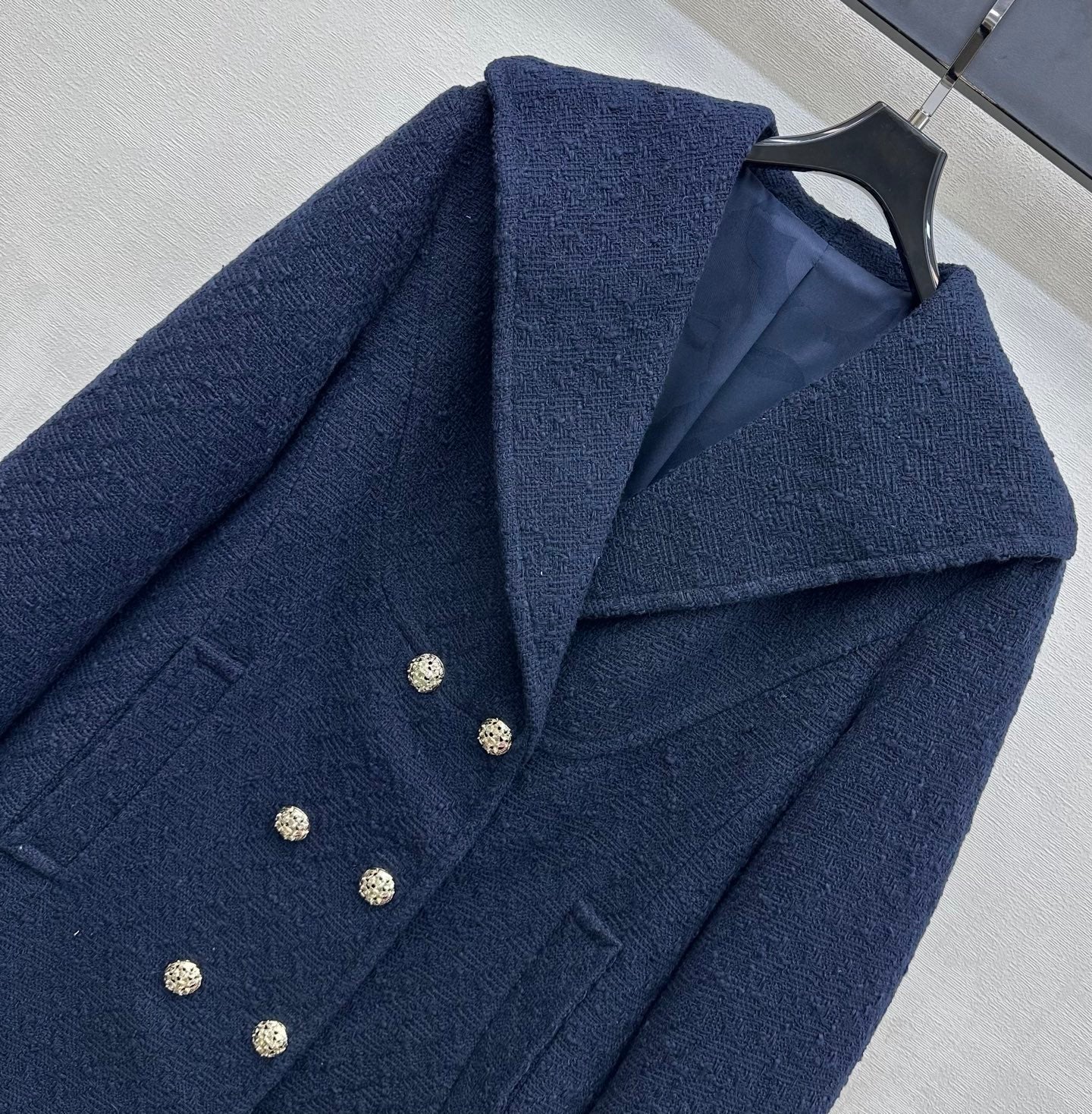 CC Double-breasted Wool Coat Navy Blue Cotton 350263