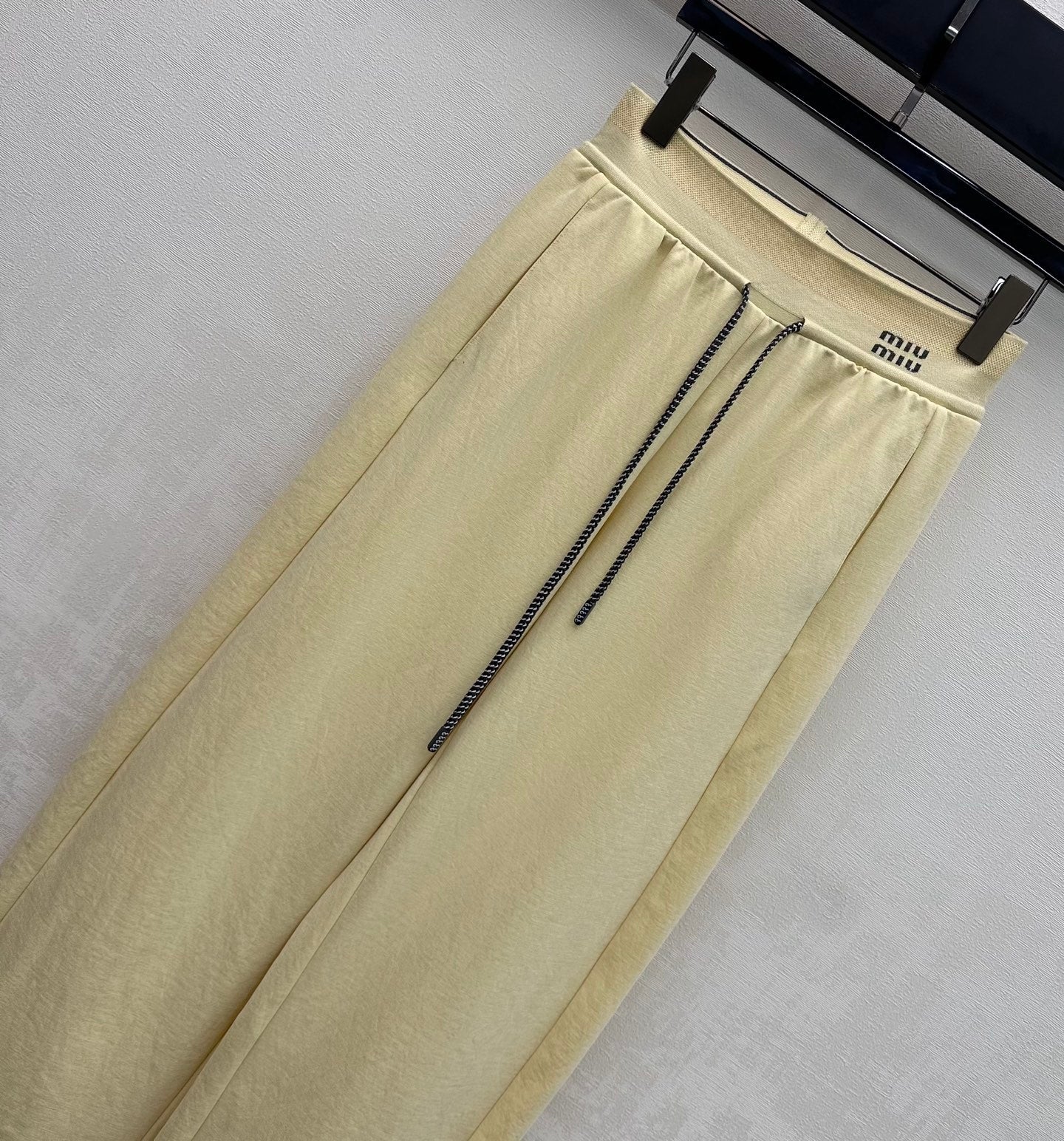 Miu Drawstring Webbing Pants Vanilla Tencel Cotton Fabric 350205