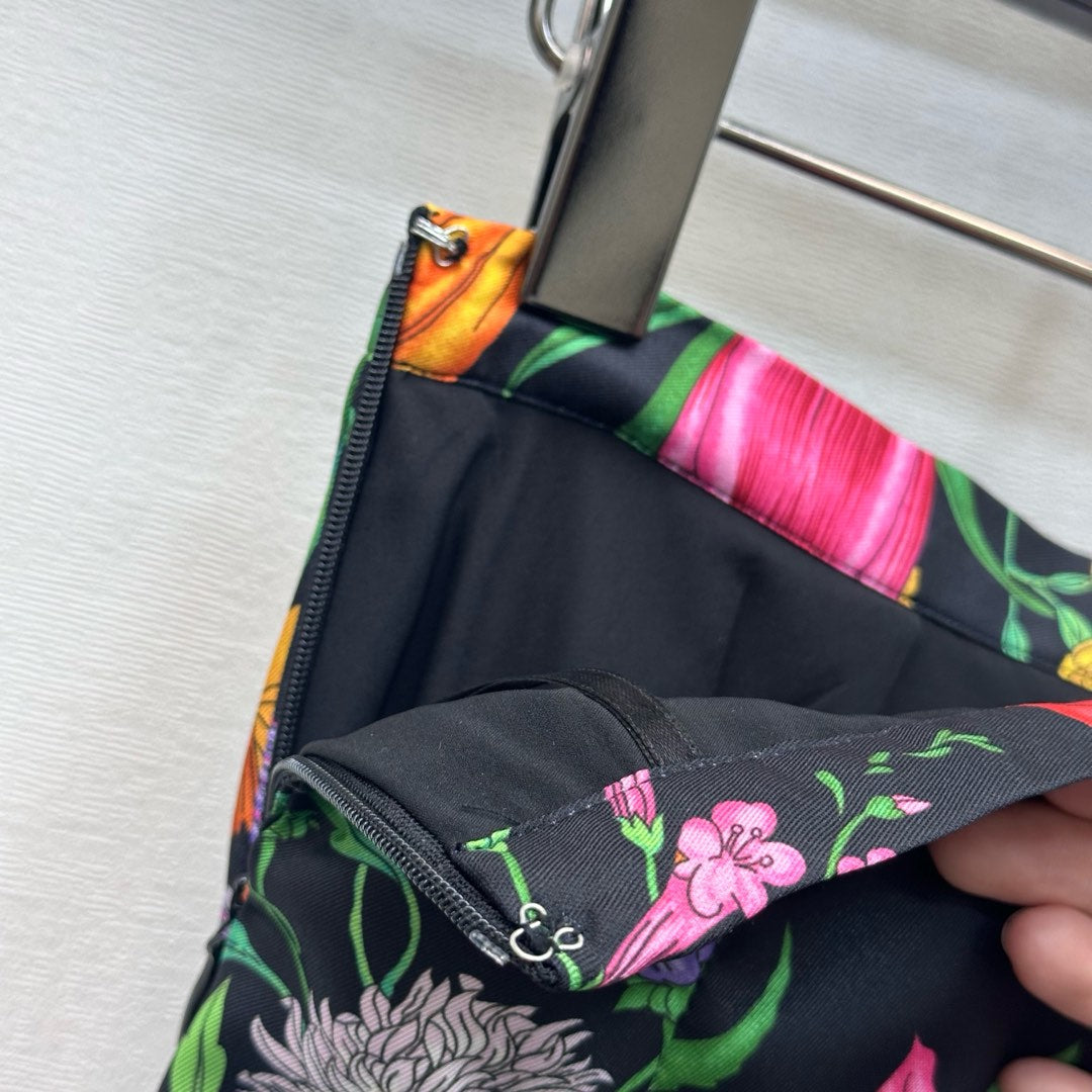 GG Printed Twill Pleated Skirt Black Multicolor Silk 349756