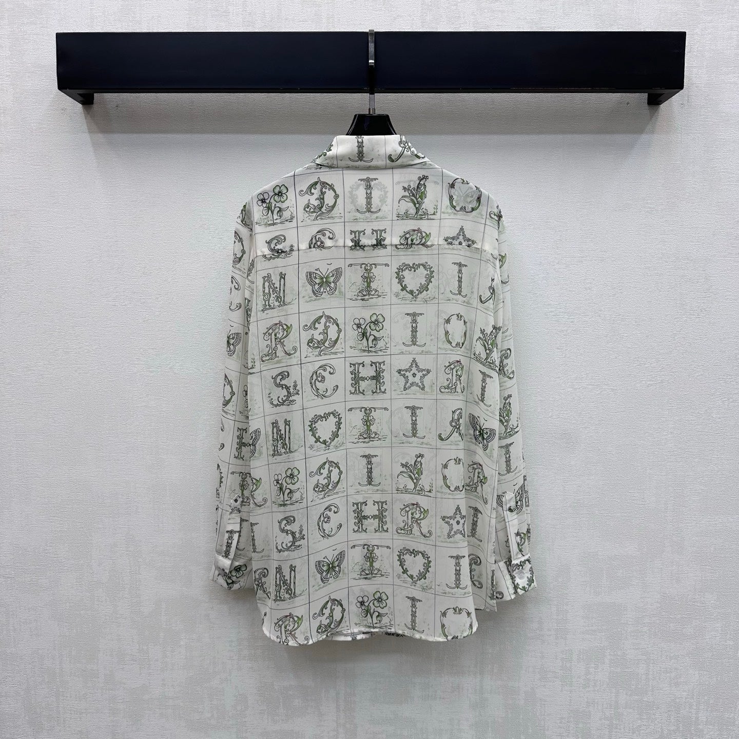 CD 26s Monogrammed Long-Sleeved Shirt White Green Polyester Fiber
