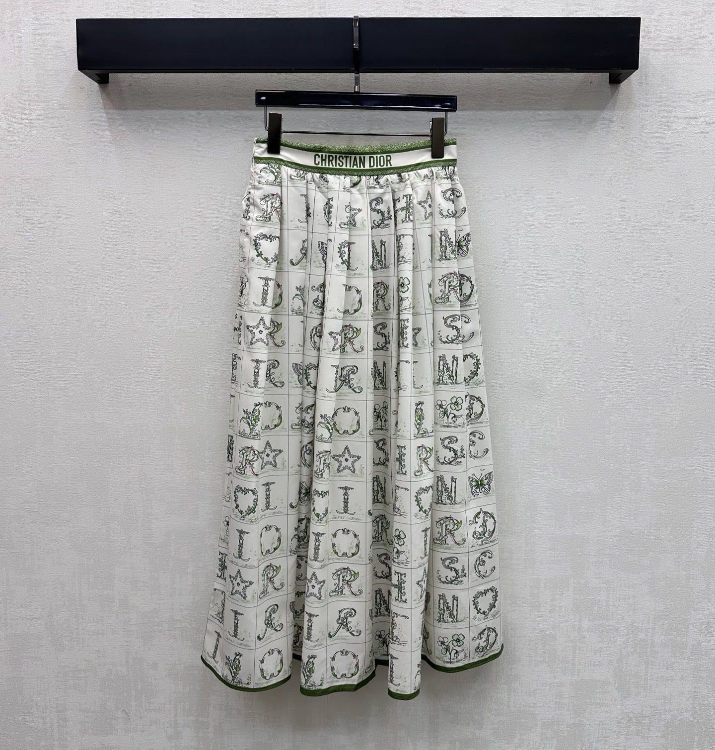 CD 26s Monogrammed Midi Skirt White Green Polyester Fiber