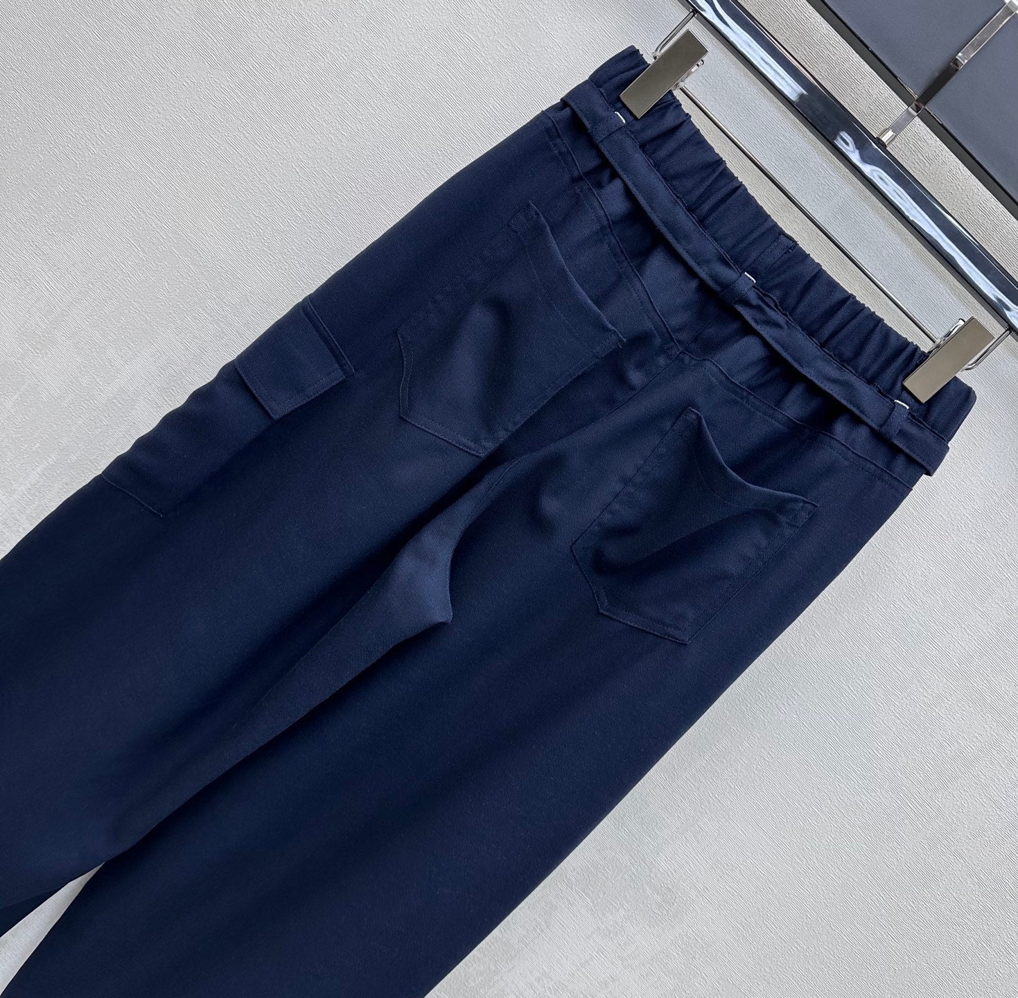 CC 26s Straight-Leg Trousers Navy Blue Linen Rayon Polyester 363902