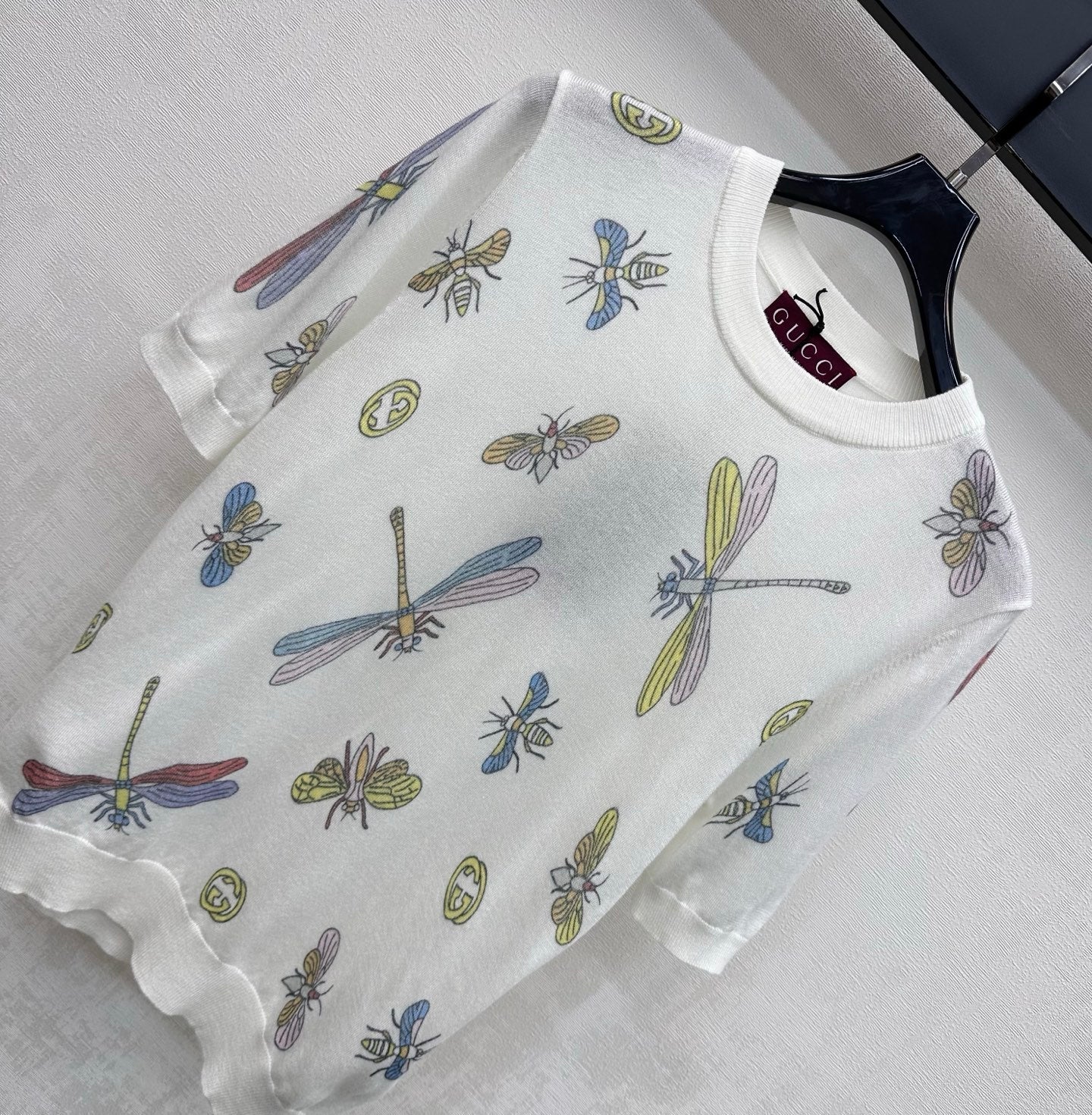 GG Short-Sleeve Knit Top White Cotton 378343