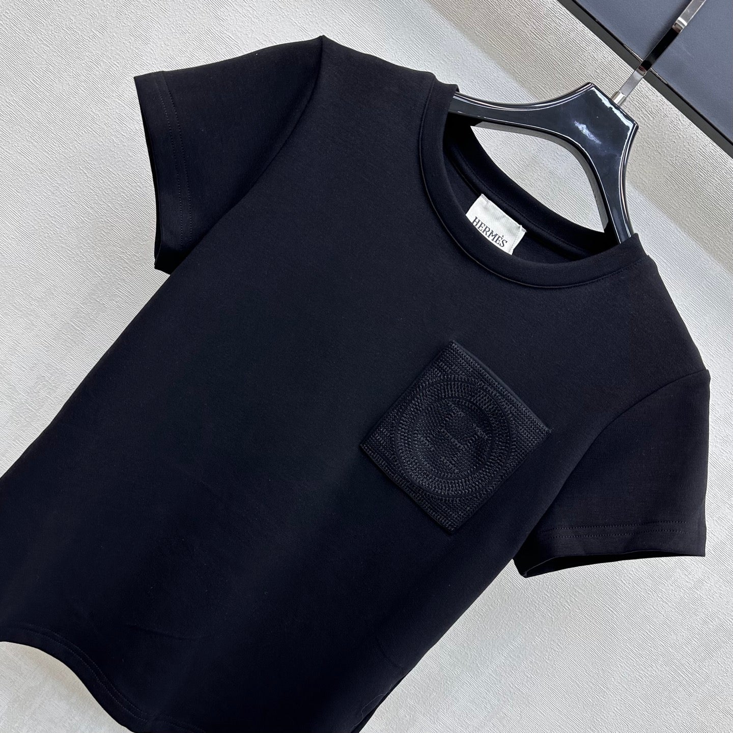 HM 26s Embroidered Pocket T-Shirt Black Cotton 378826