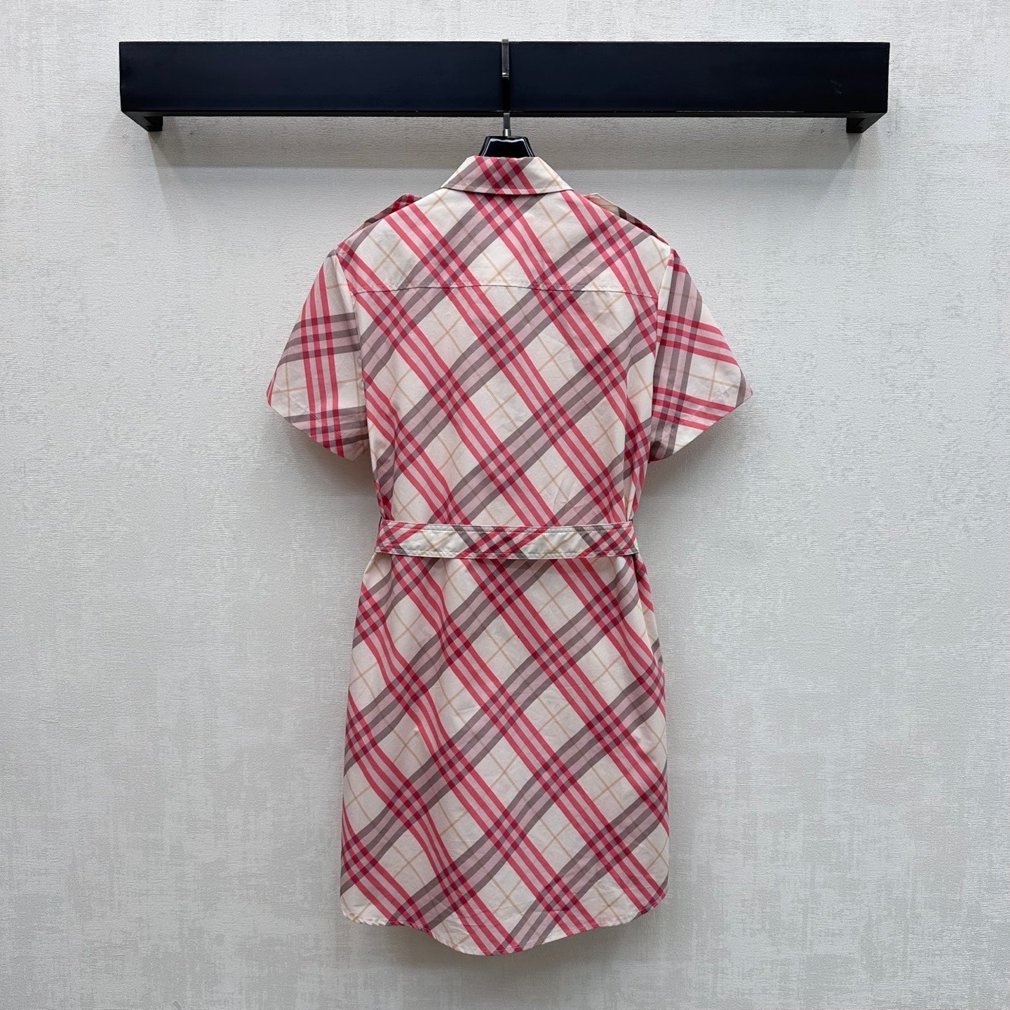 Burberry Checked Mini Shirt Dress Pink Ivory Polyester