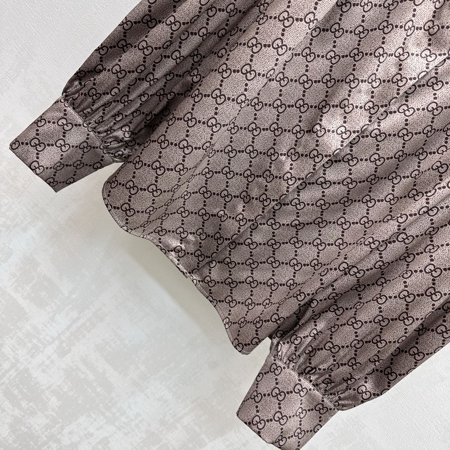 GG 26s Crêpe De Chine Shirt Beige Dark Brown Silk 407376