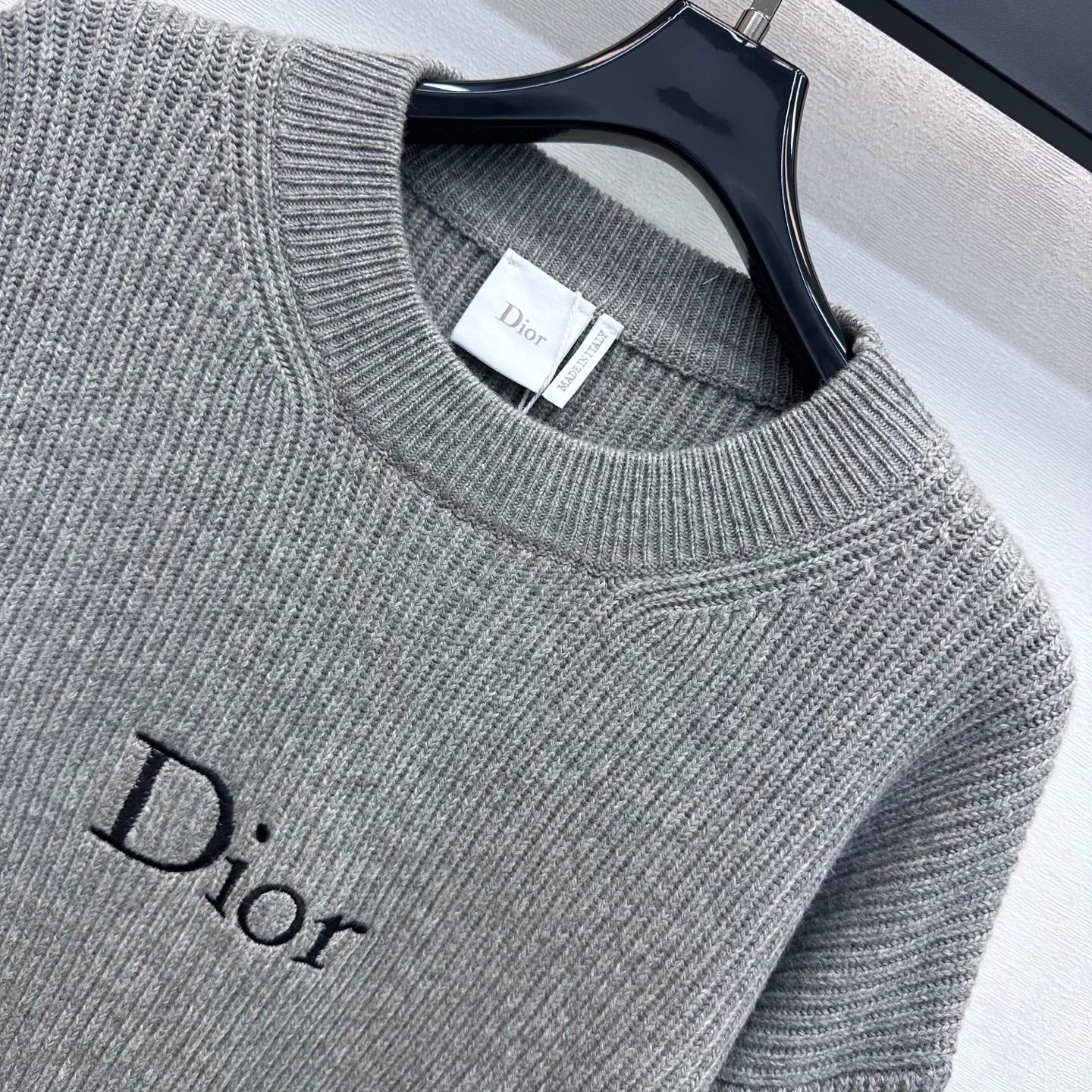 CD 26s Embroidered Knitted Long-Sleeve Top Grey Wool Cashmere 421320