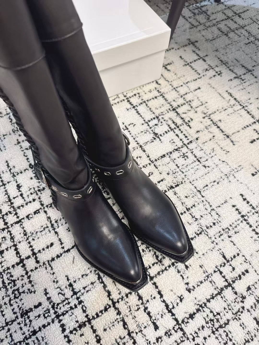 Celine 26S Western Buckle Jumping Boots 4.5cm Black Leather 118185