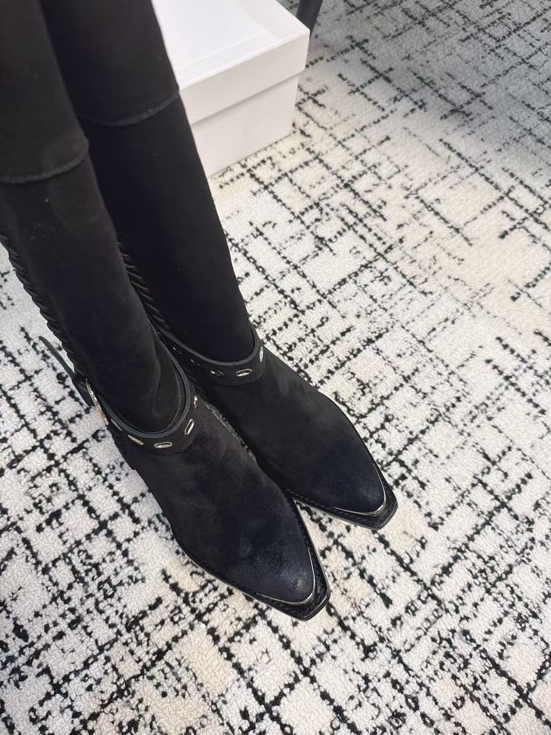 Celine 26S Western Buckle Jumping Boots 4.5cm Black Suede 118190