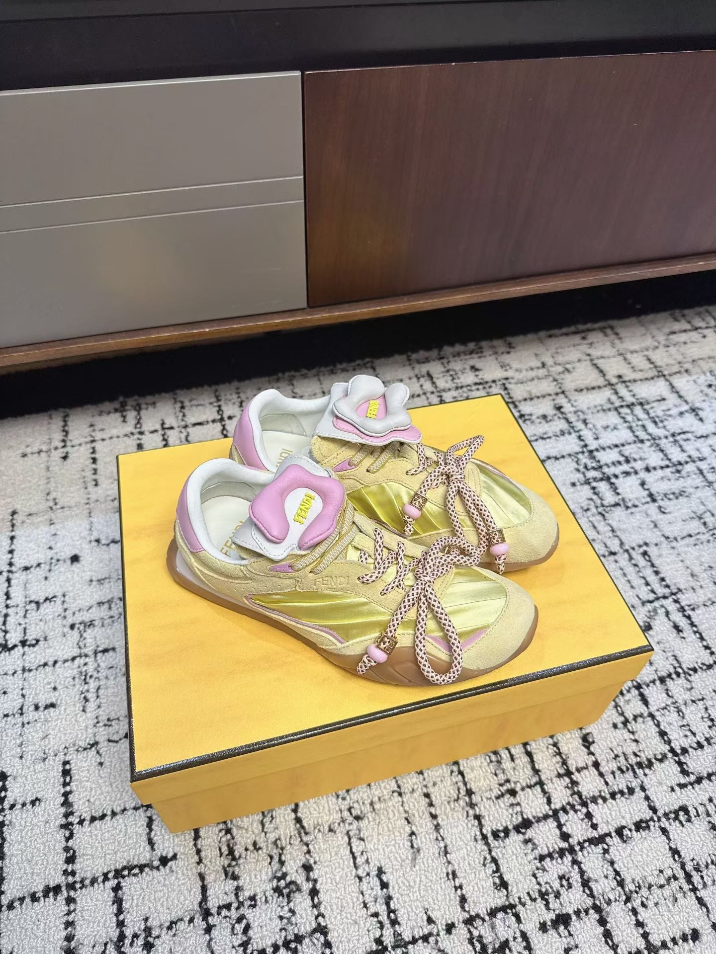 Fendi Flow Trainers Yellow Suede 682047
