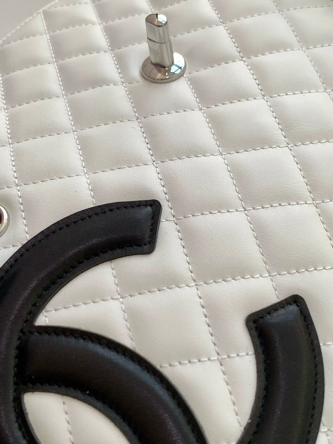 CC 2025 Cambon Bag 33cm White Black Lambskin 308109