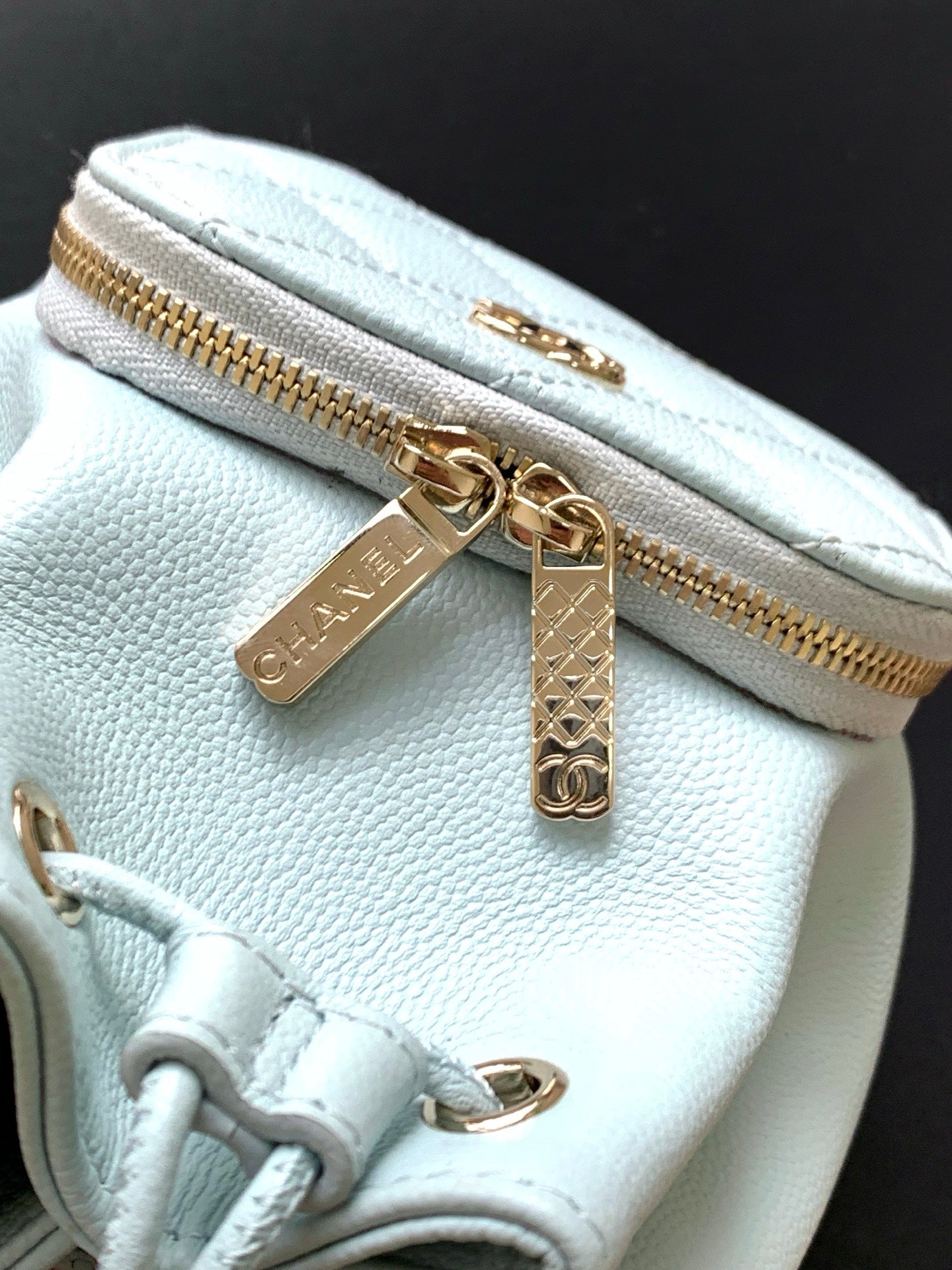 CC Mini Pocket Bucket Bag Light Blue Caviar Leather Light GHW 269201