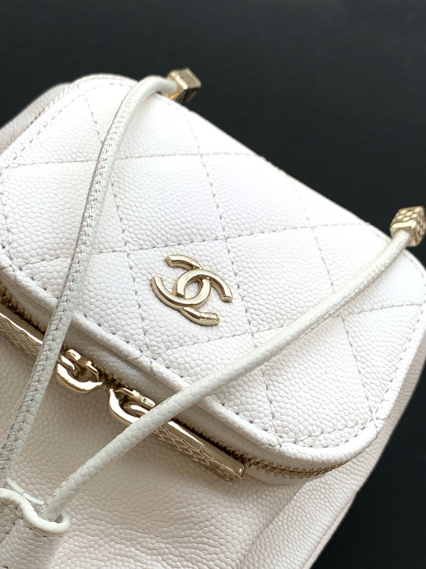 CC Mini Pocket Bucket Bag White Caviar Leather Light GHW 269199