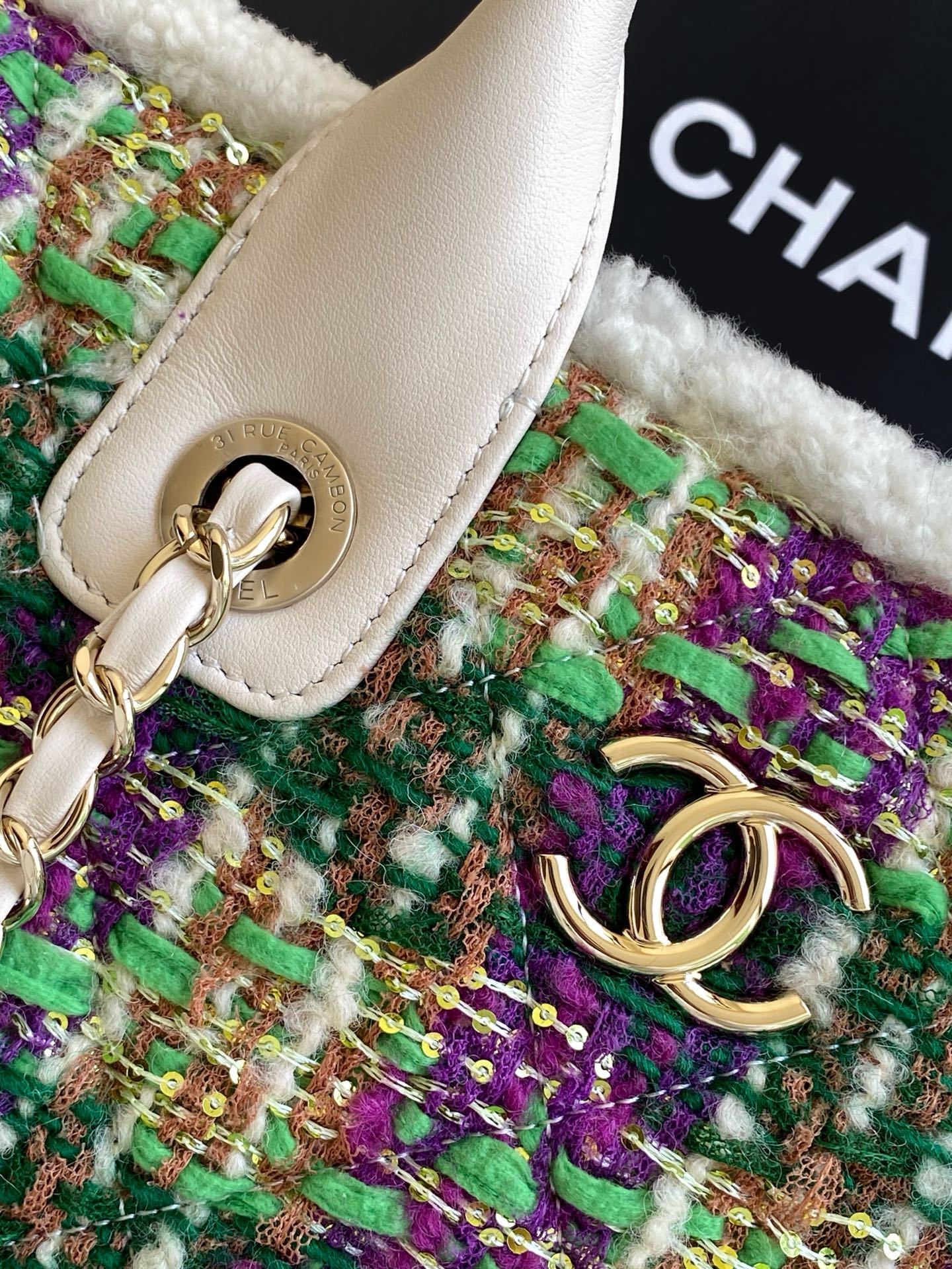 CC 2025 Bag Multicolor Tweed Fabric Leather