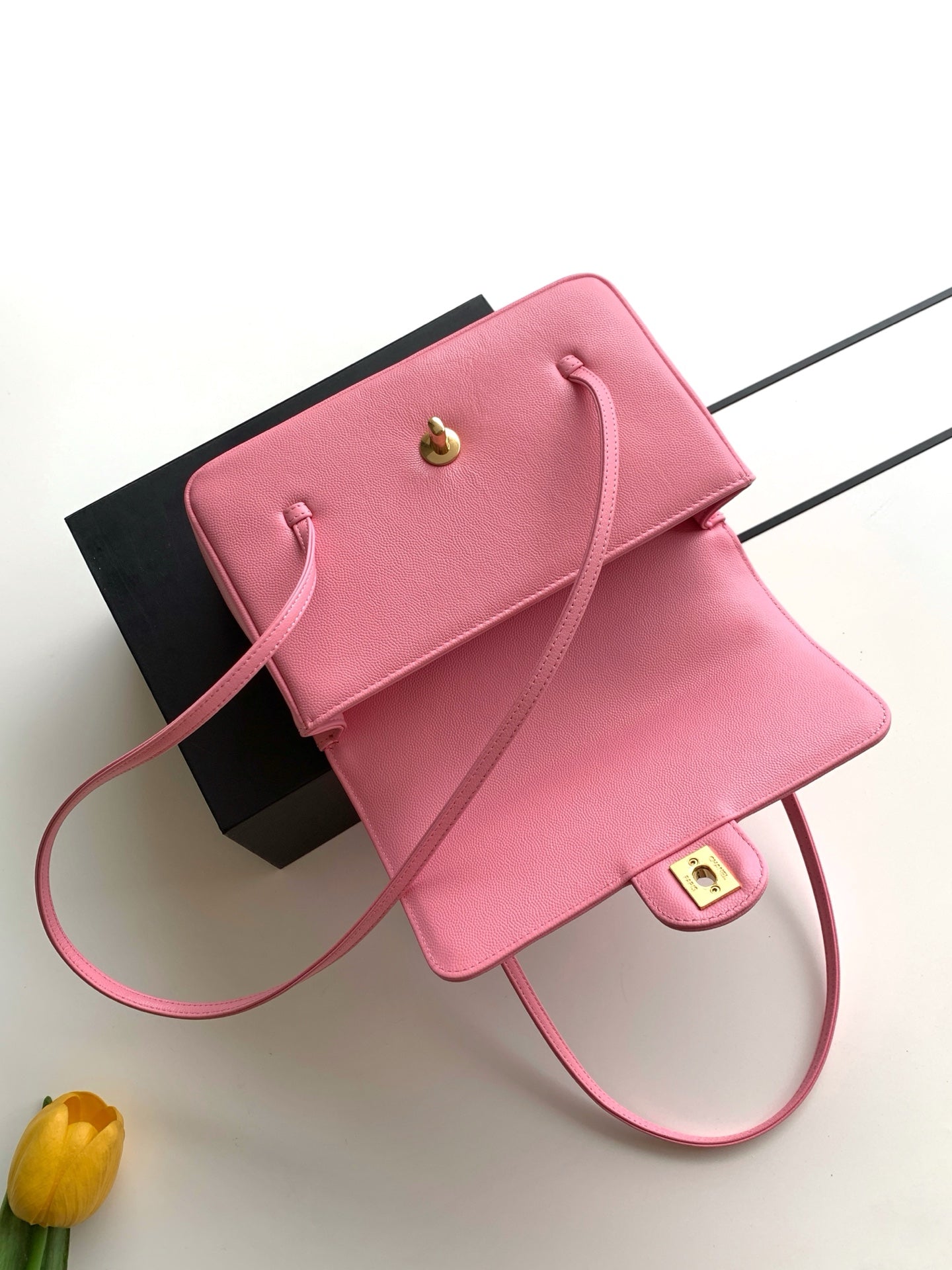CC 2026 Preppy Coco Bag 22cm Light Pink Caviar Leather Gold Hardware