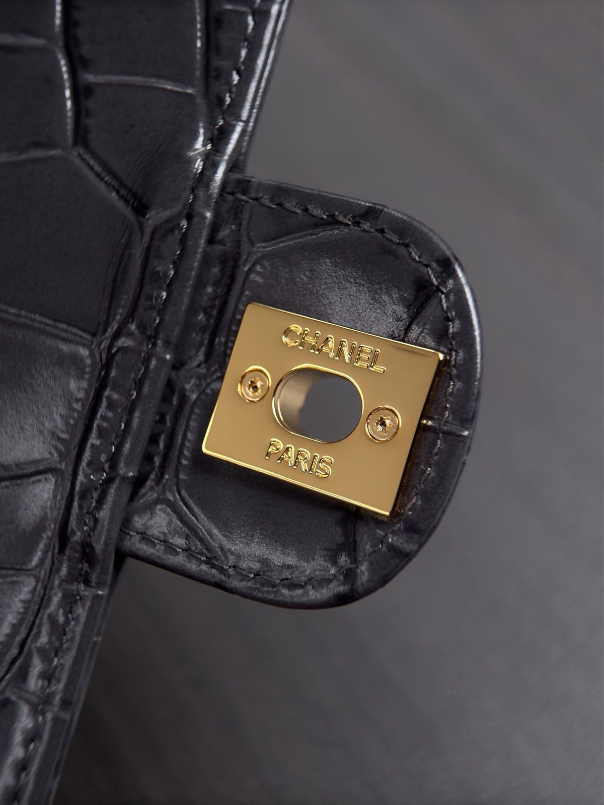 Chanel 26s Wallet On Chain 22 In Charcoal Gray Crocodile-Embossed Calfskin Gold Hardware