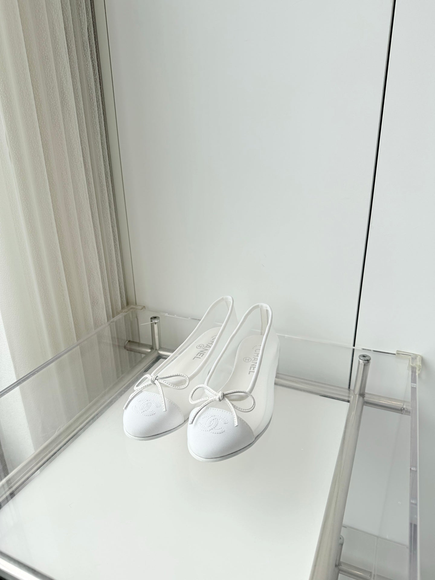 Chanel 2026 Ballet Flat White Mesh Canvas 697399