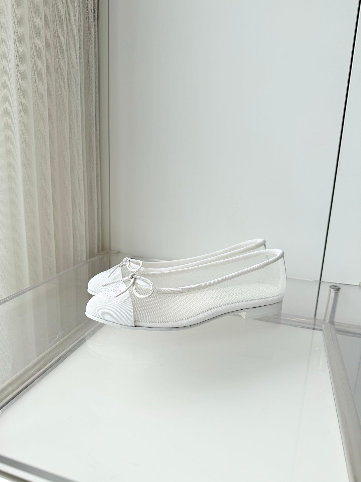 Chanel 2026 Ballet Flat White Mesh Canvas 697399
