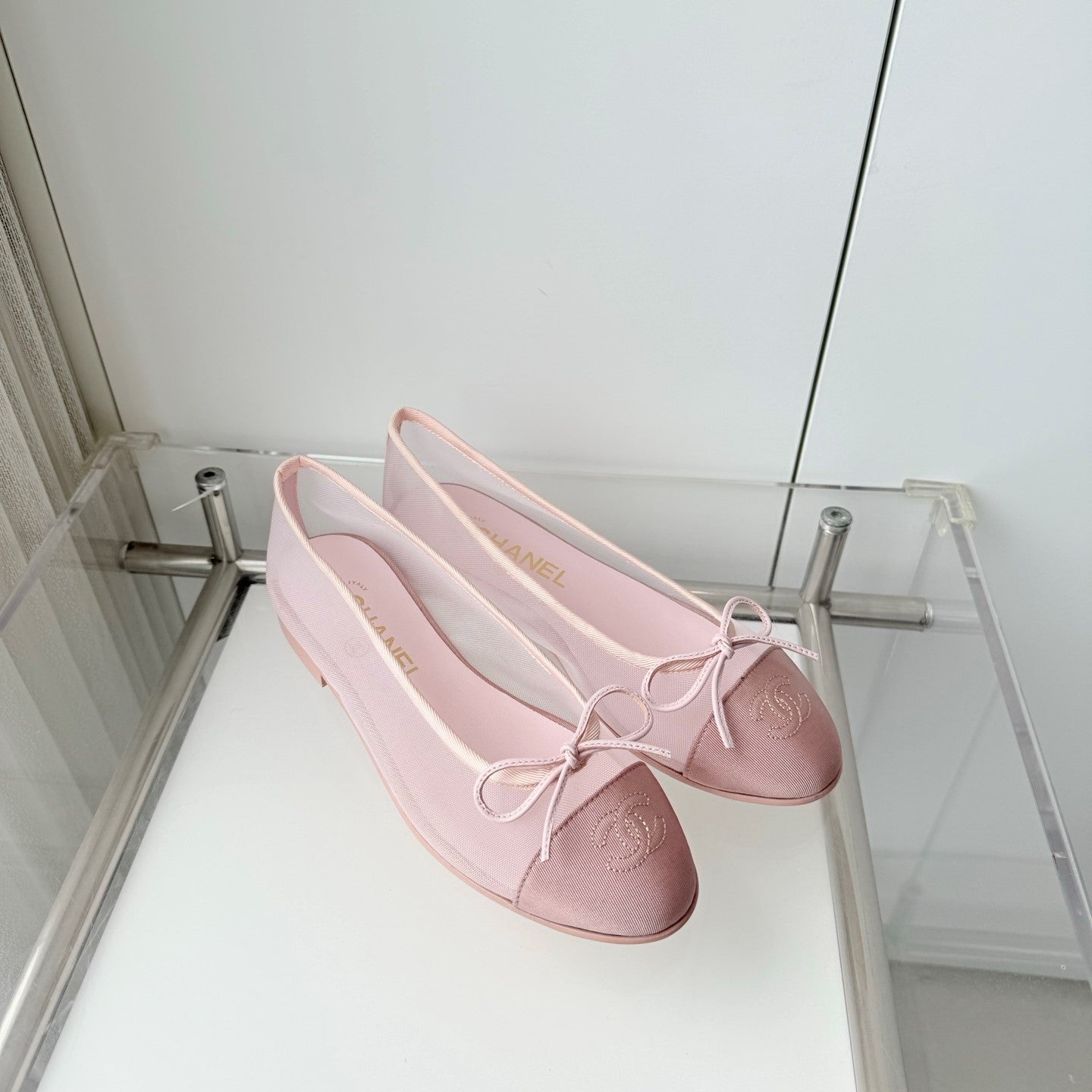 Chanel 2026 Ballet Flat Pink Mesh Suede 697400