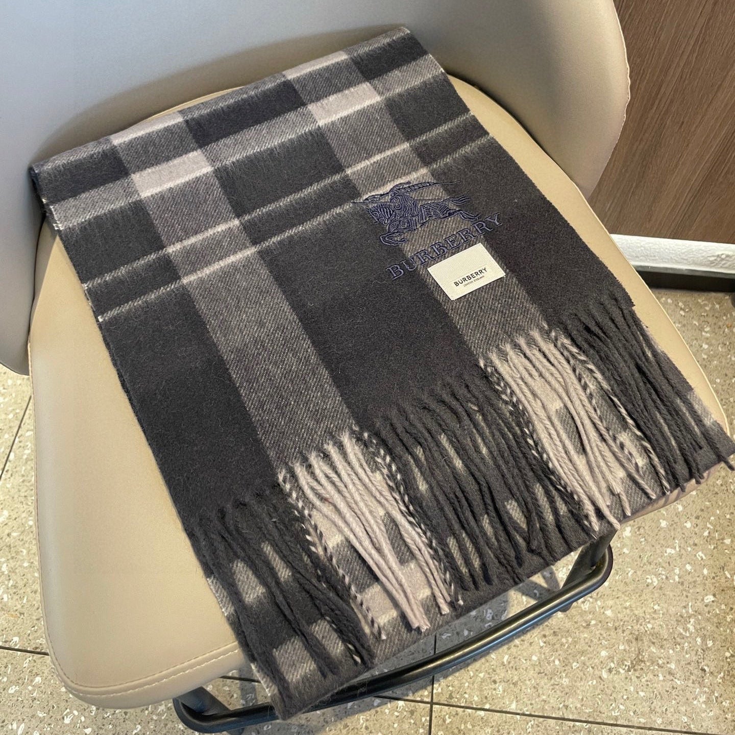 BBR Men's Scarf 200CM Dark Gray Blue Cashmere 293030